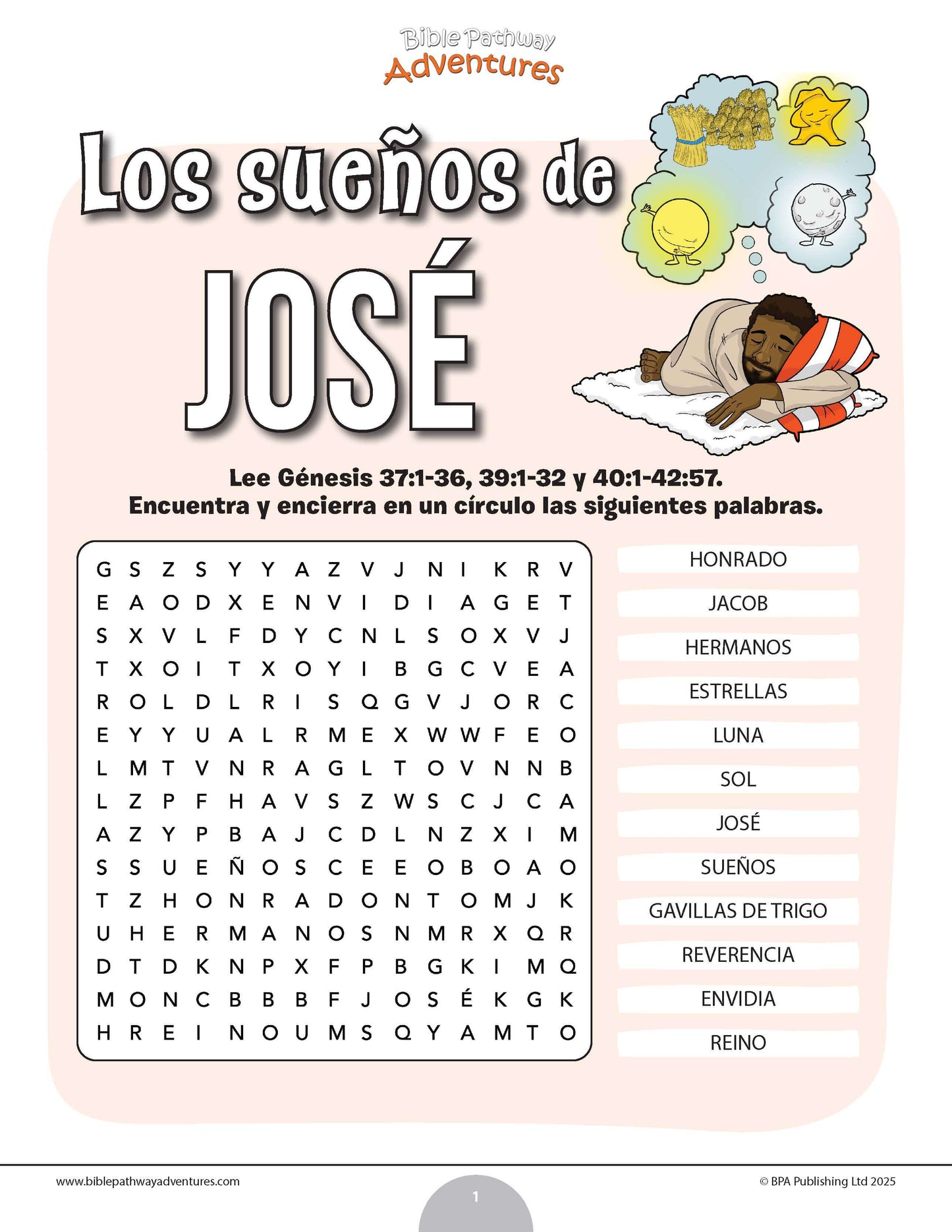Sopa de letras de los sueños de José