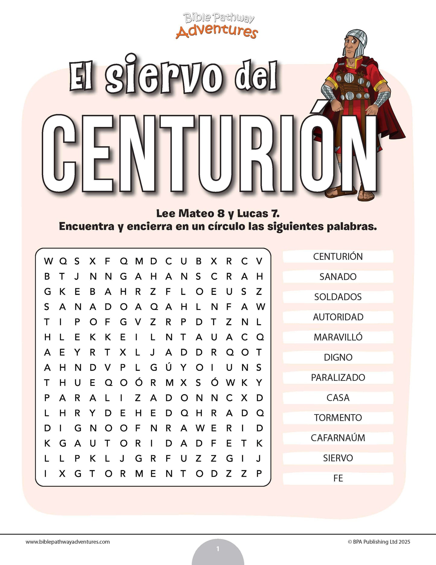 Sopa de letras del siervo del centurión