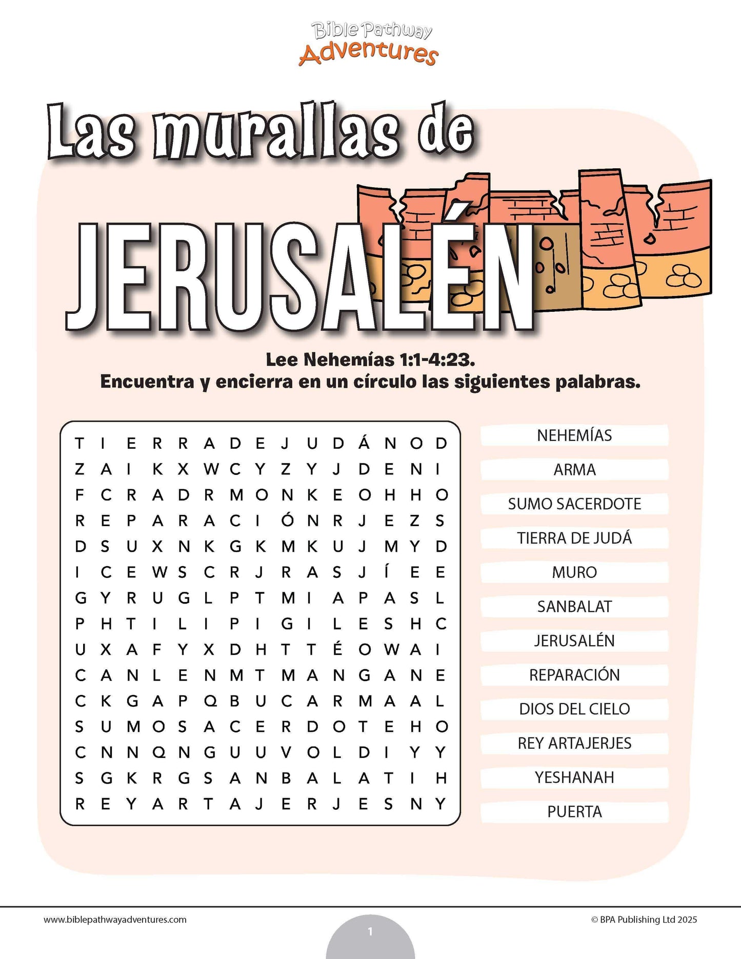 Sopa de letras de las murallas de Jerusalén