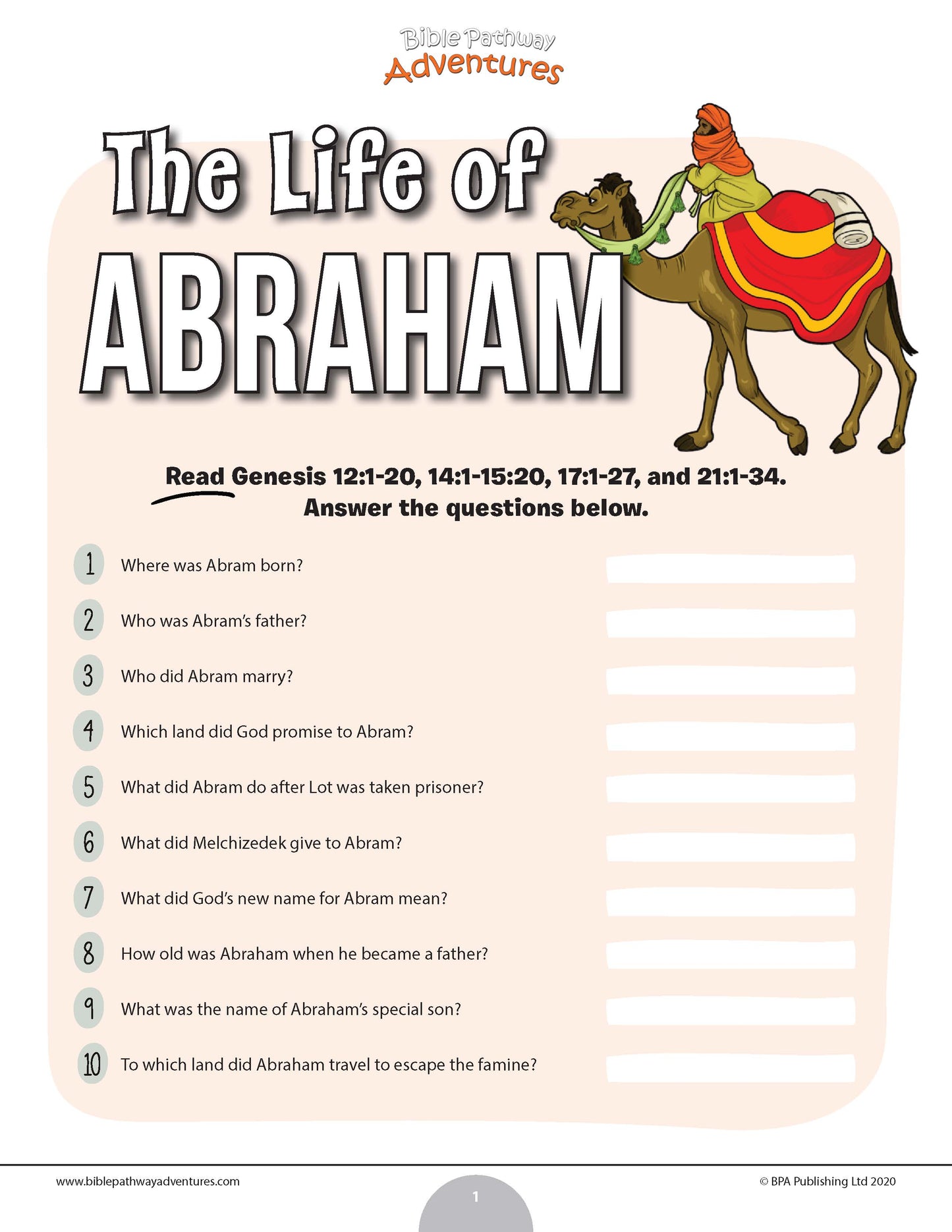 The Life of Abraham Bible quiz (PDF)