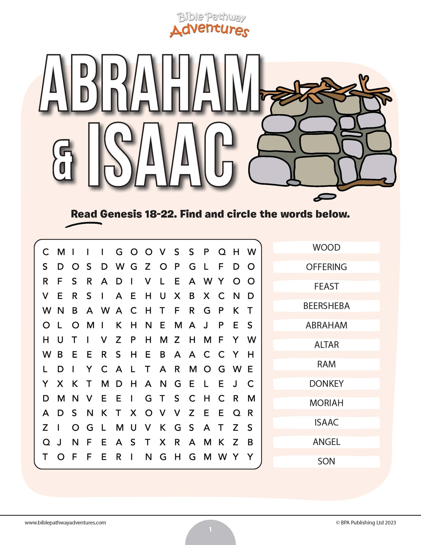 Abraham & Isaac Bible word search (PDF)