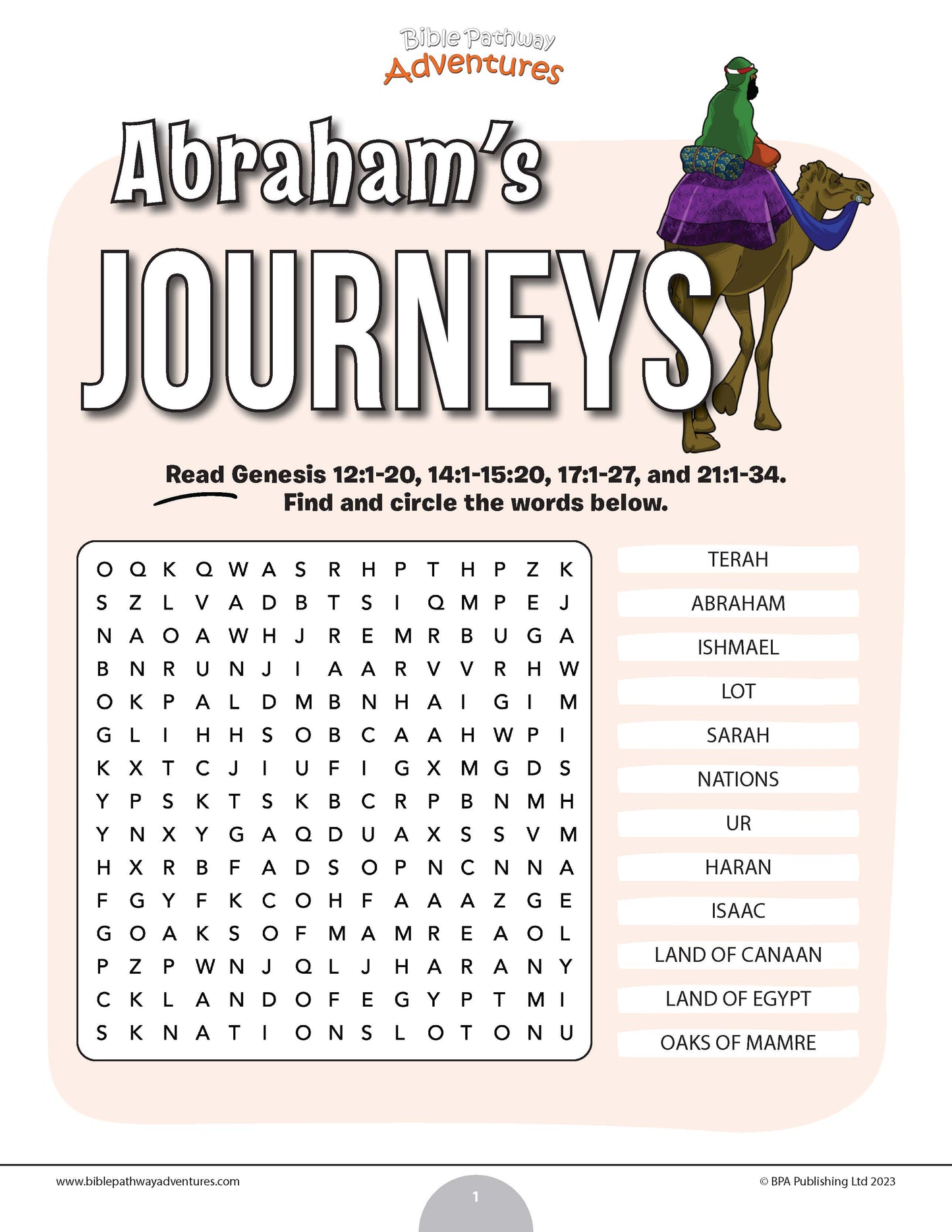 Abraham's Journeys word search