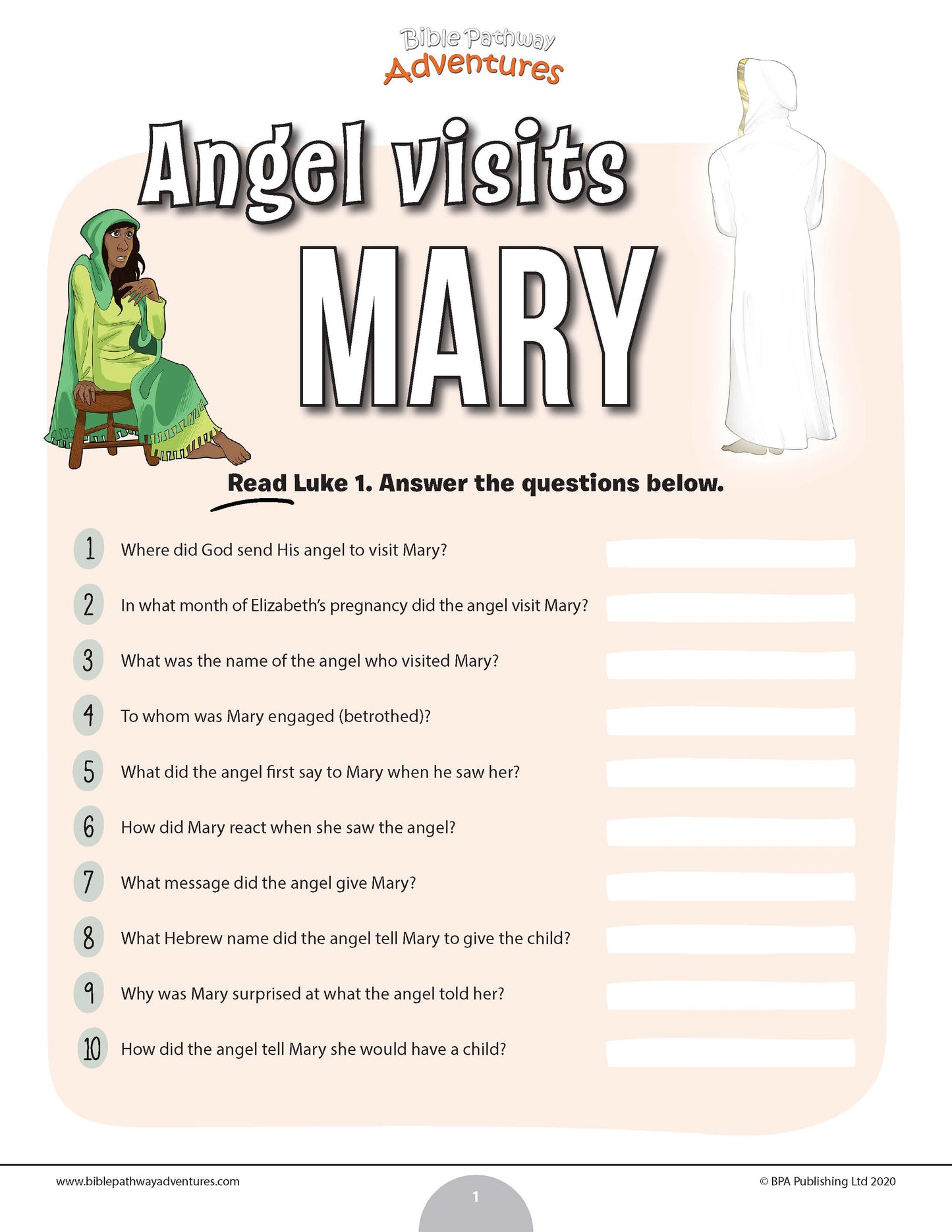 An Angel visits Mary Bible quiz (PDF)