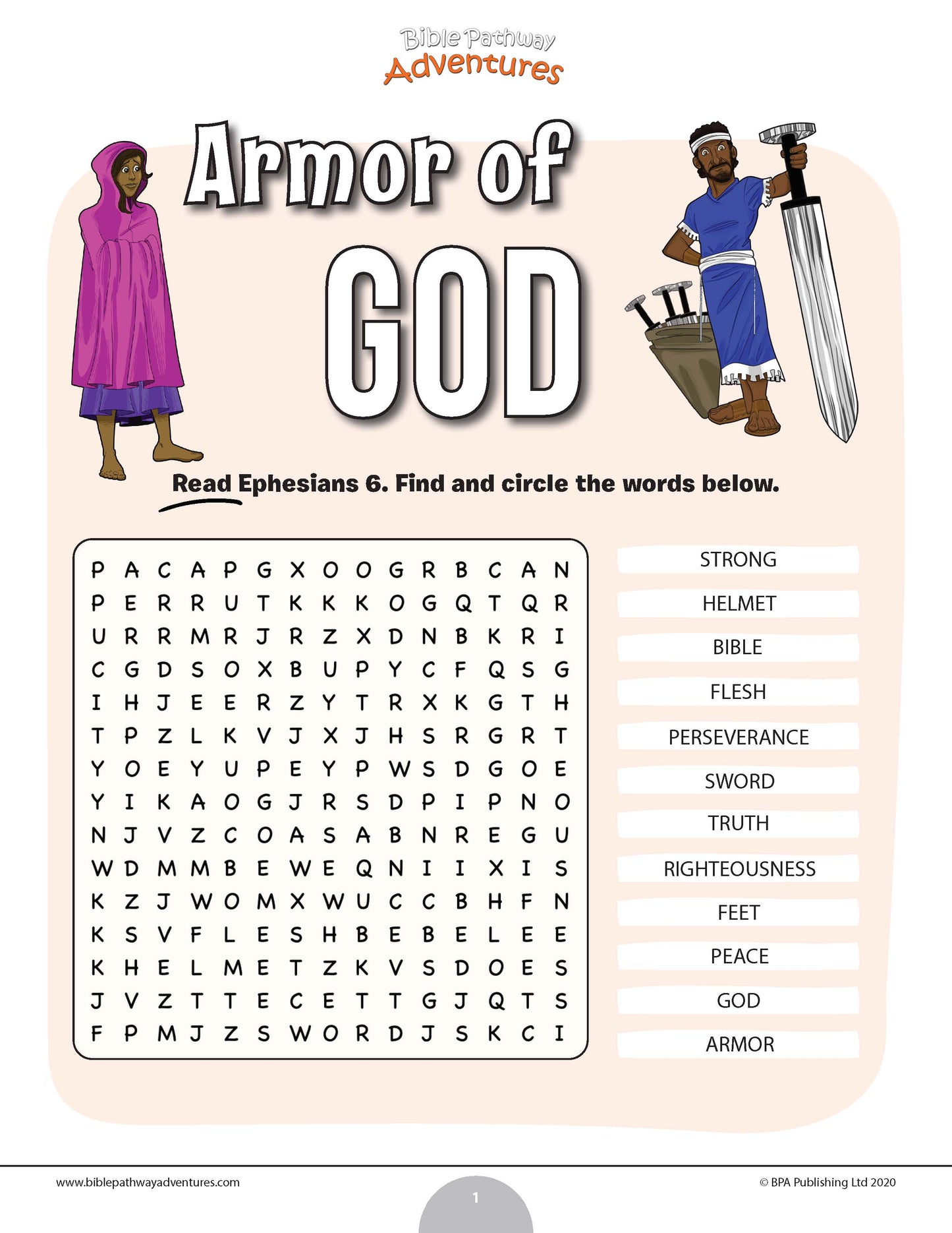 Armor of God Bible word search (PDF)