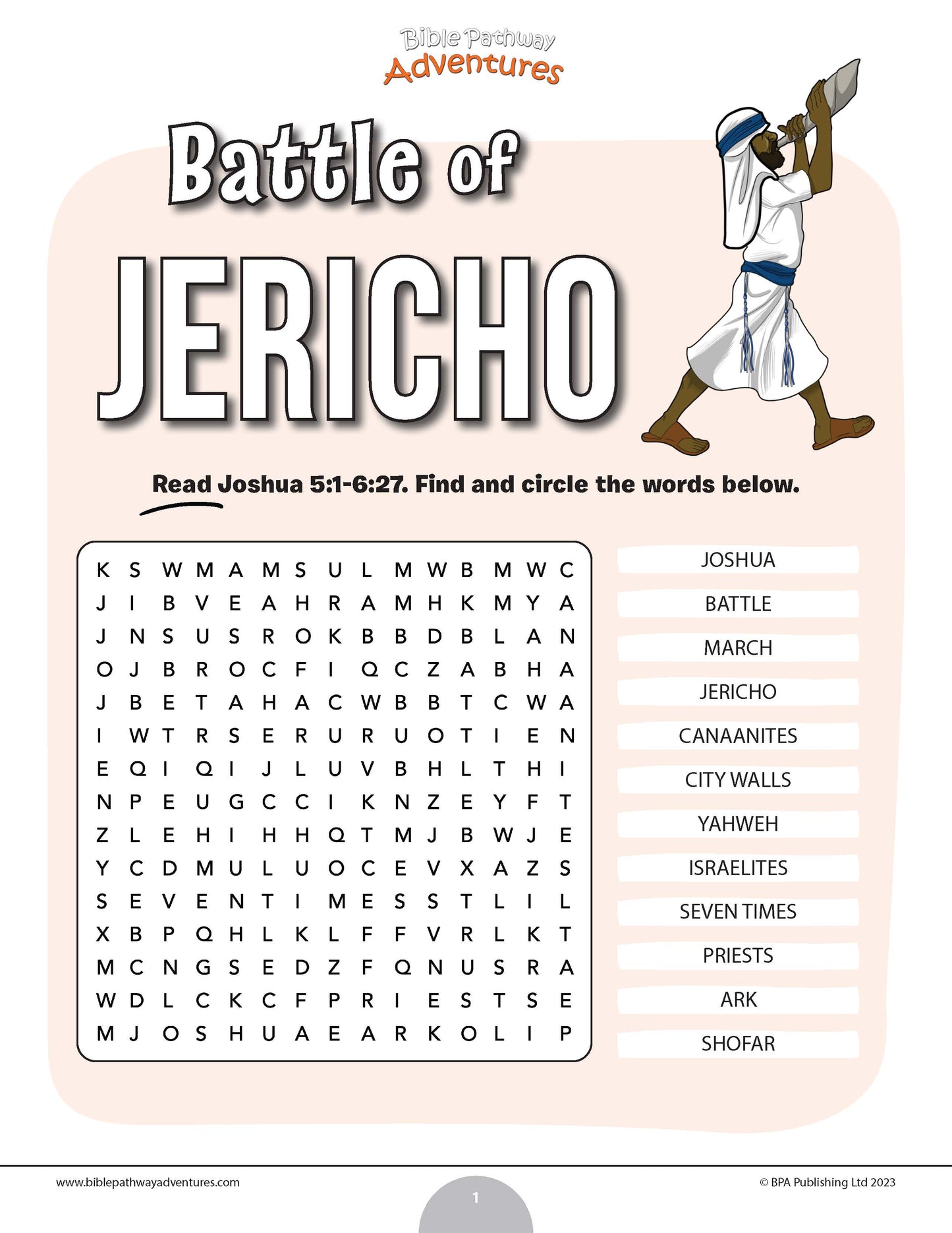 Battle of Jericho Bible word search (PDF)