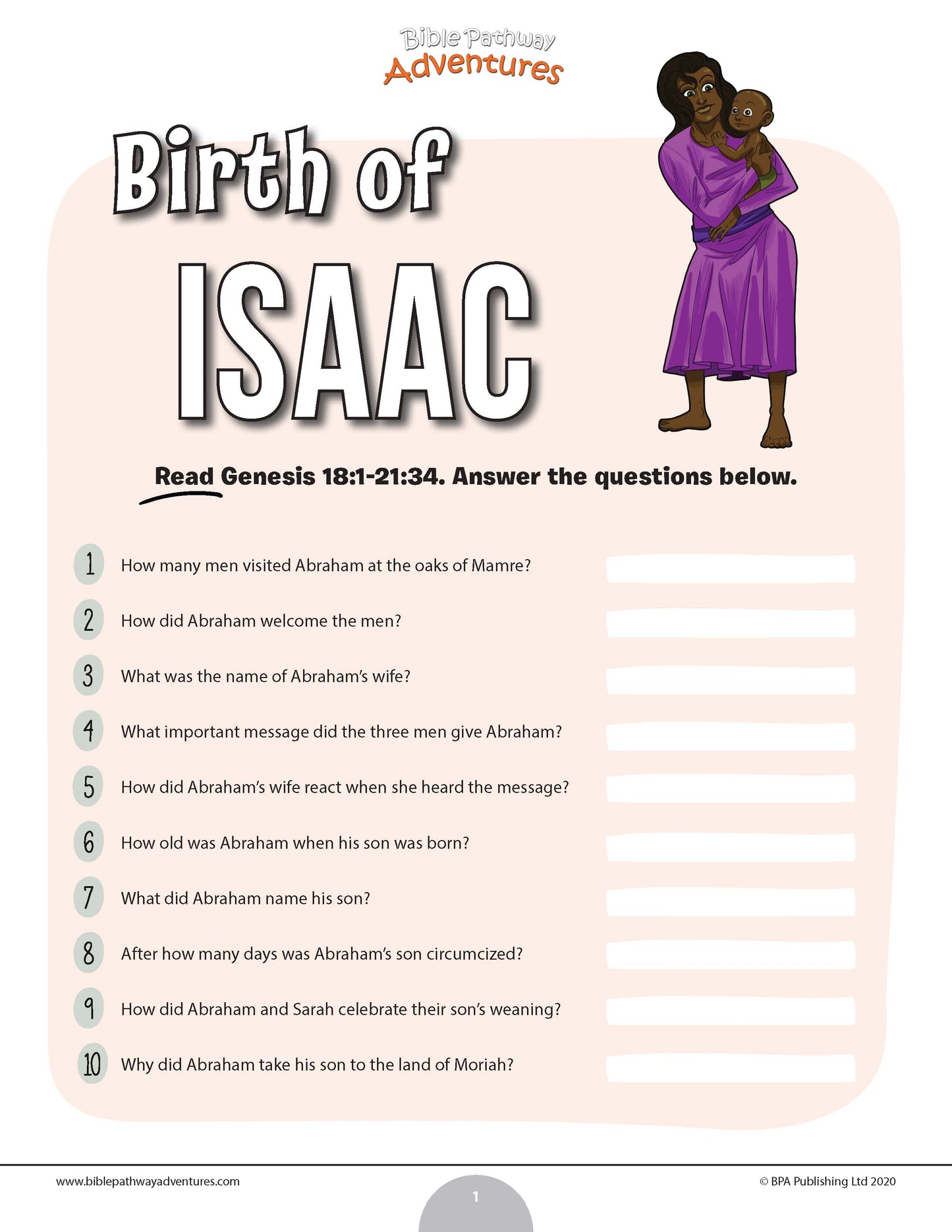 Birth of Isaac Bible quiz (PDF)