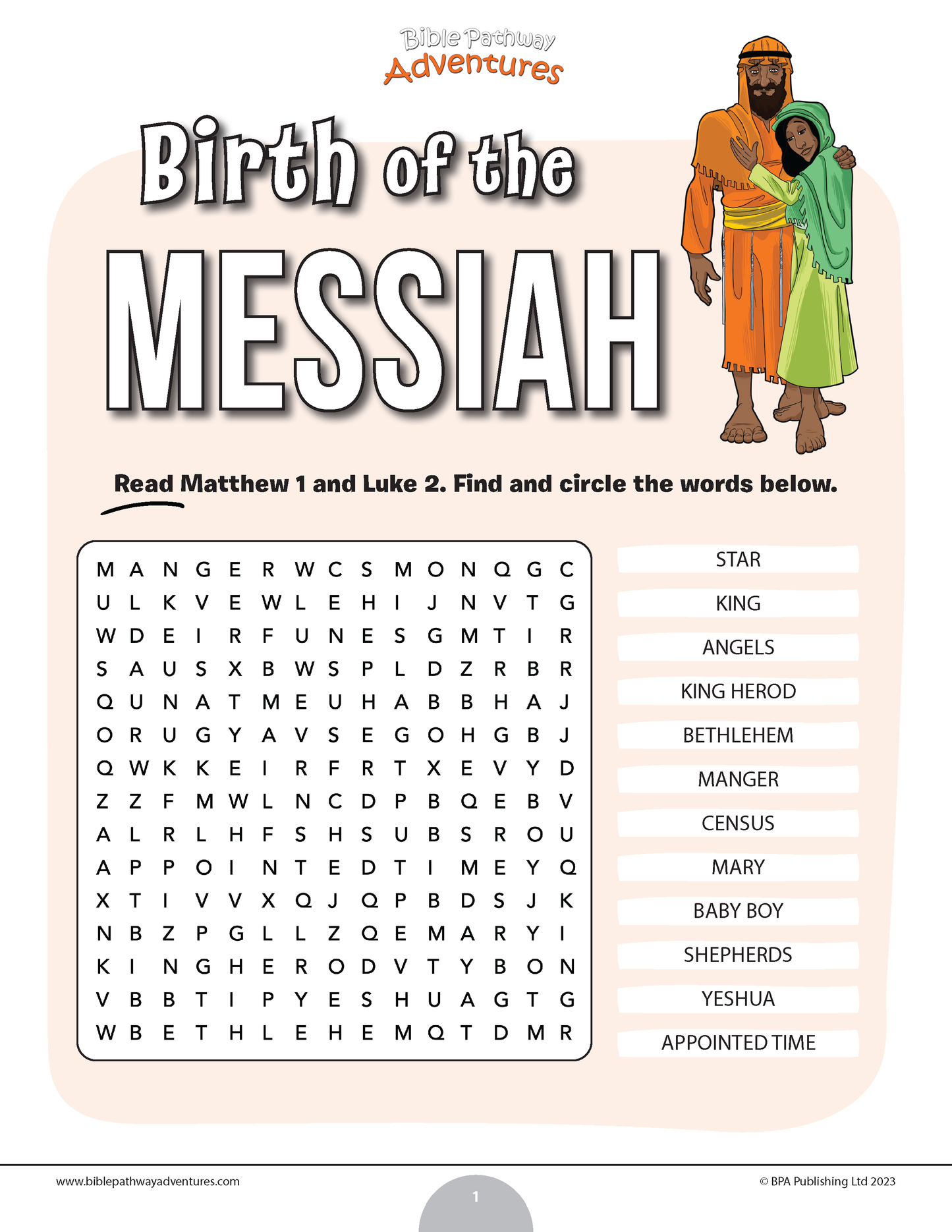 Birth of the Messiah Bible word search (PDF)