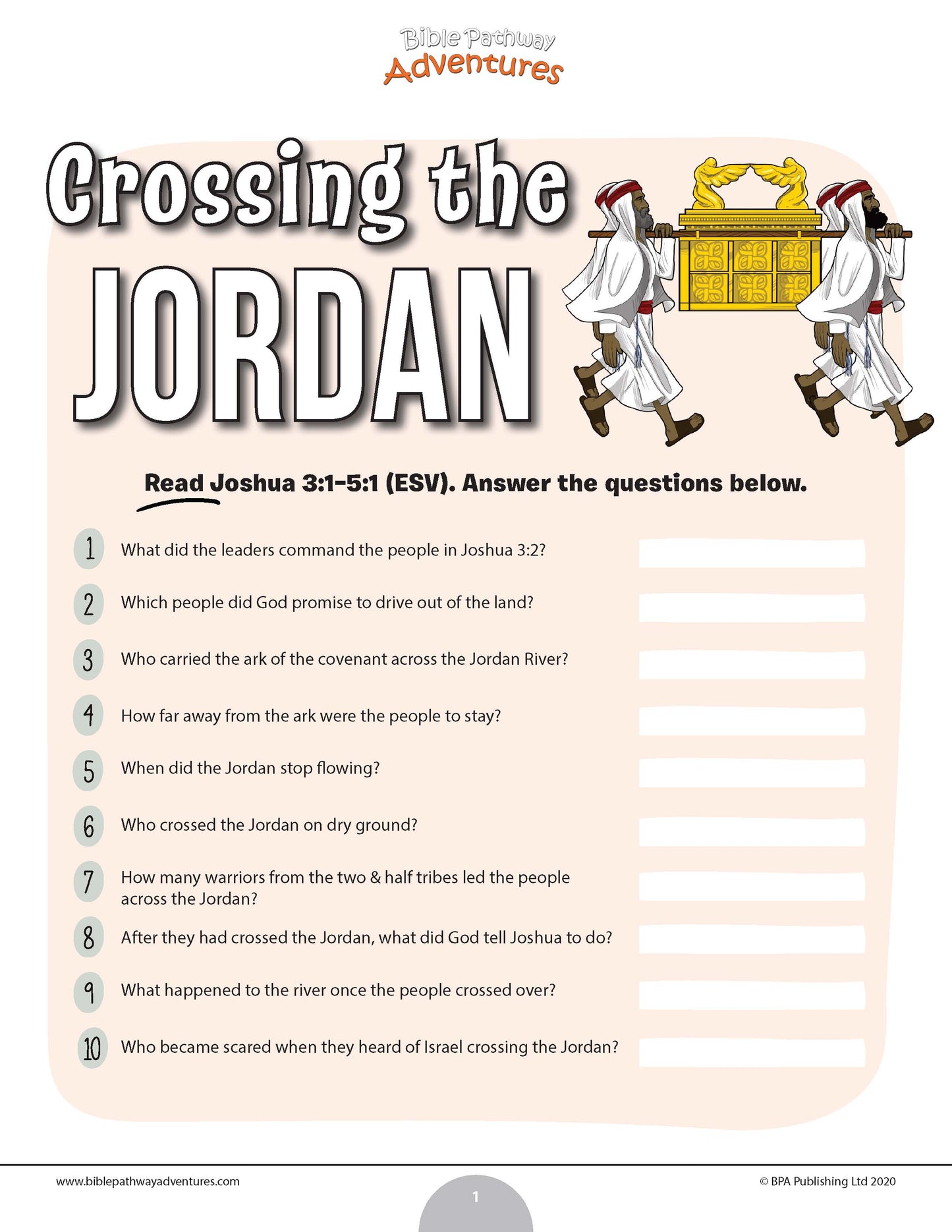 Crossing the Jordan Bible quiz (PDF)