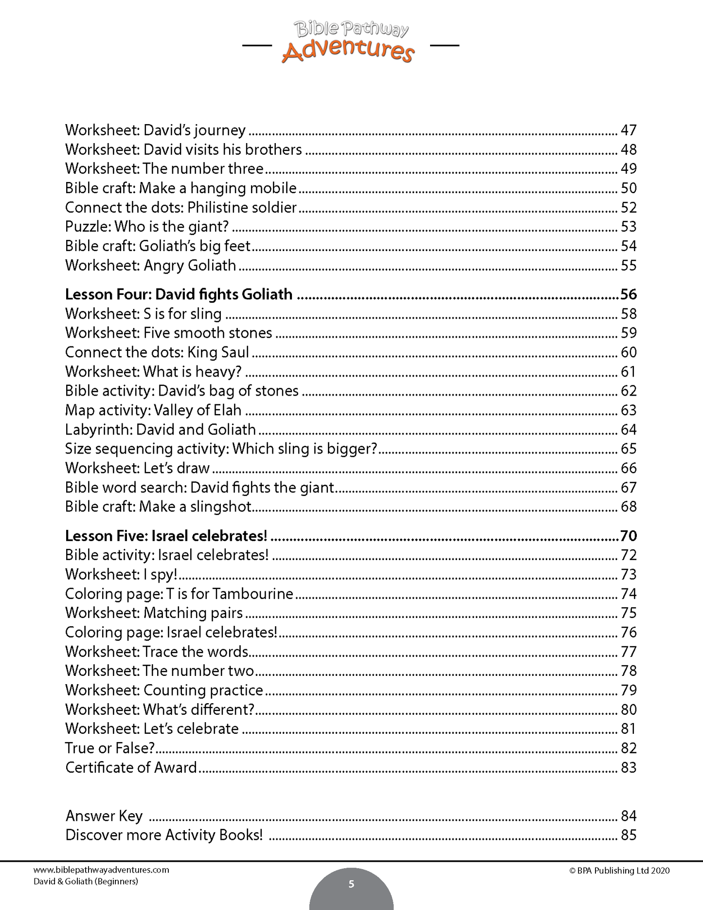 David and Goliath Activity Book for Beginners (PDF)