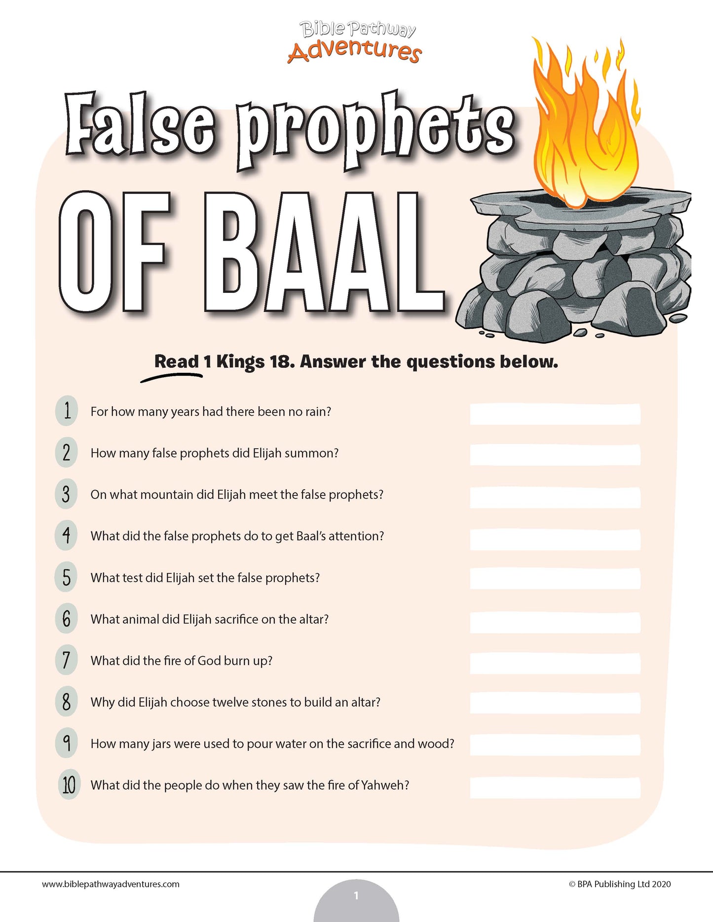 False Prophets of Baal Bible quiz (PDF)