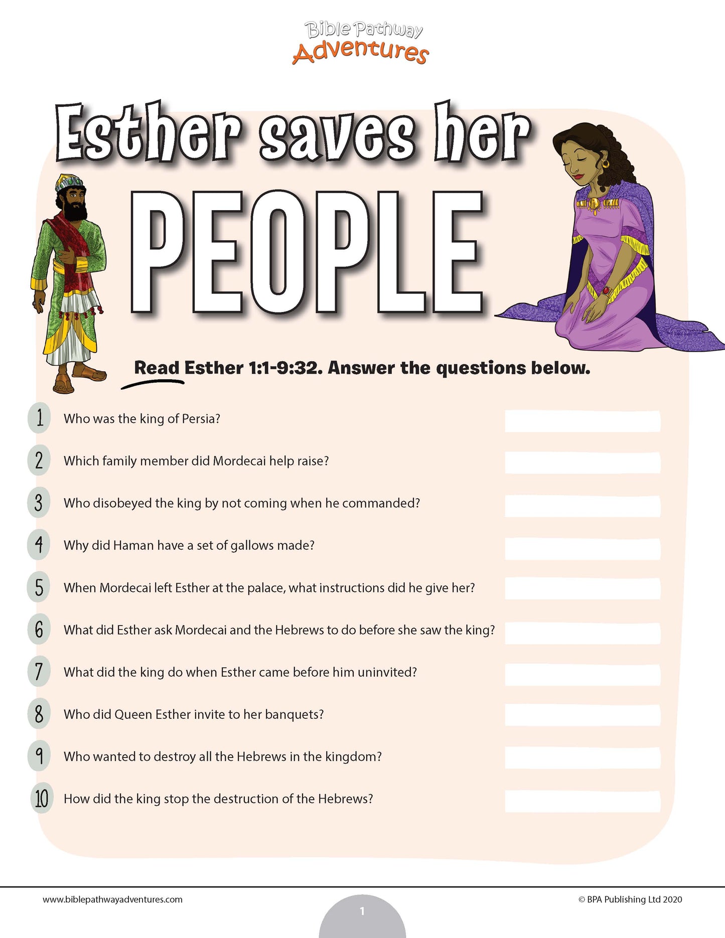 Esther Saves Her People Bible quiz (PDF)
