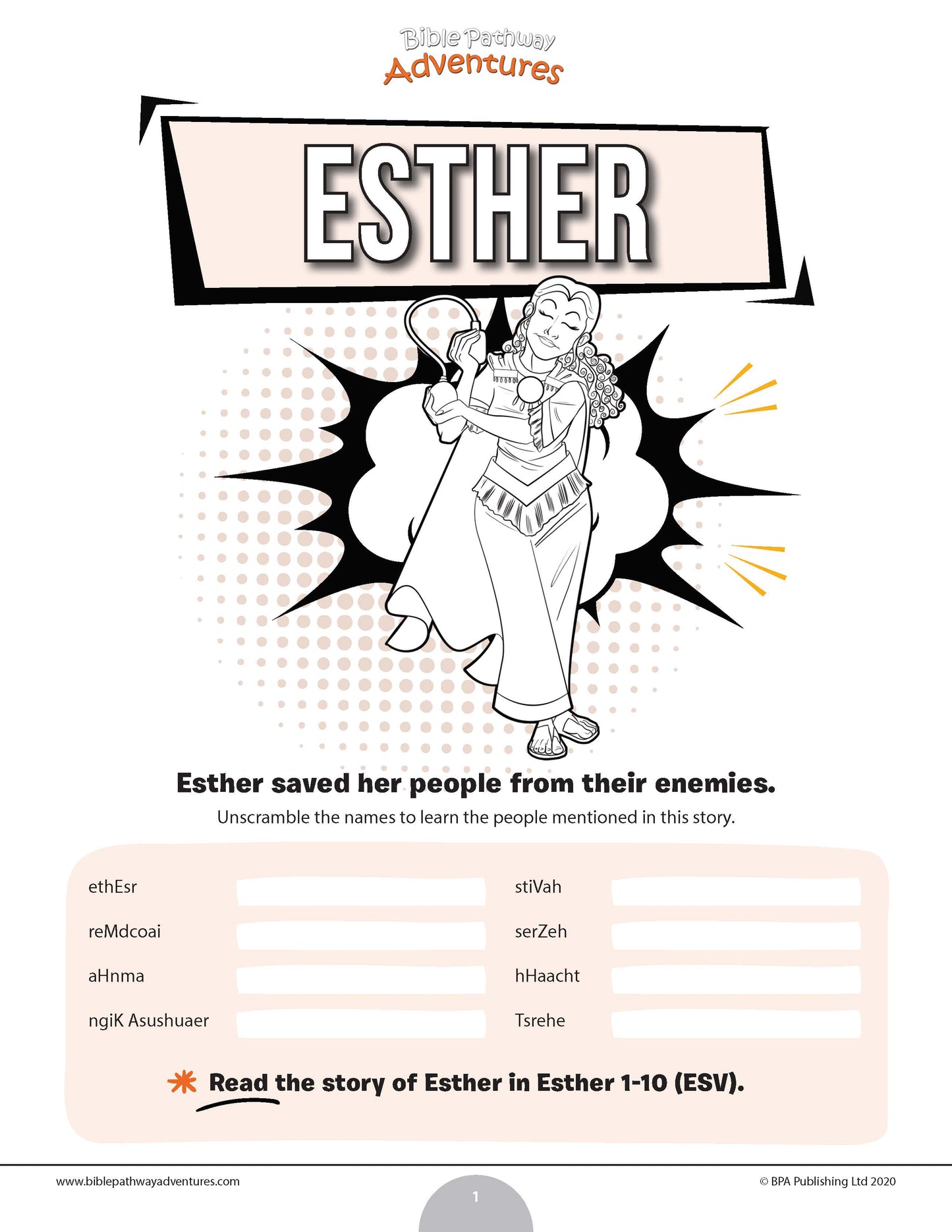 Esther Bible word scramble (PDF)