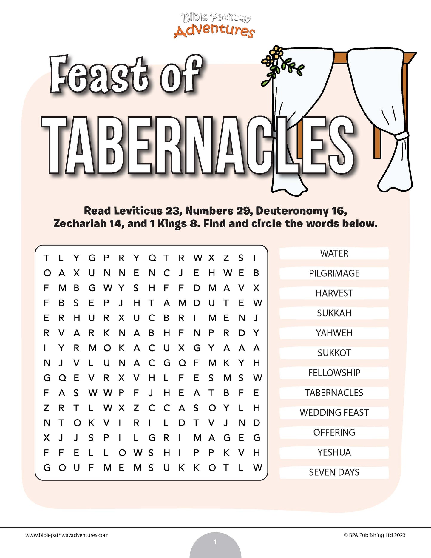 Feast of Tabernacles Bible word search (PDF)