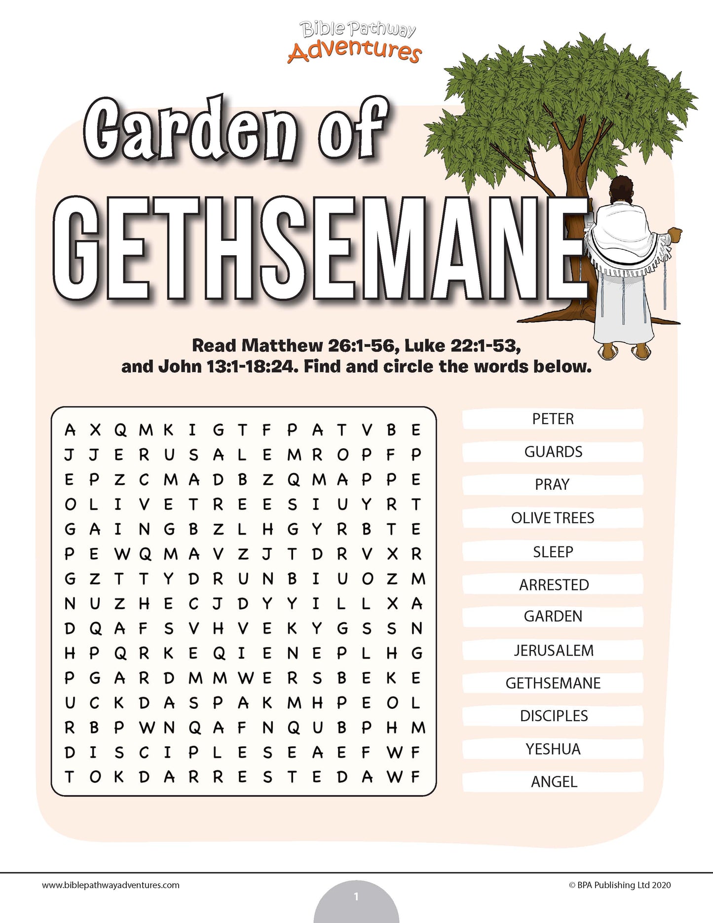 Garden of Gethsemane Bible word search (PDF)