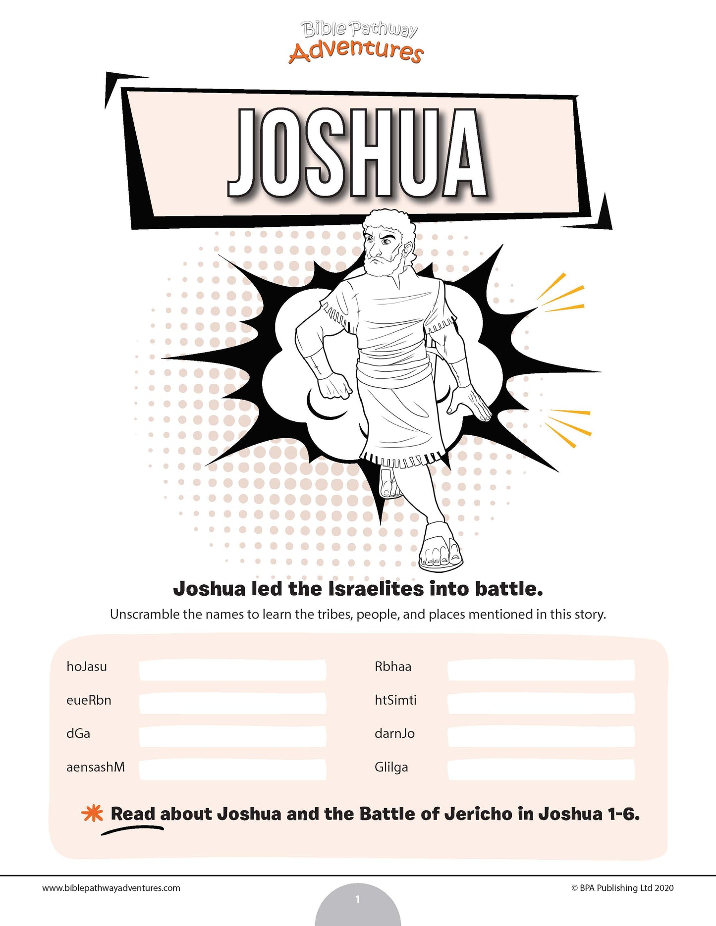 Joshua Bible word scramble (PDF)
