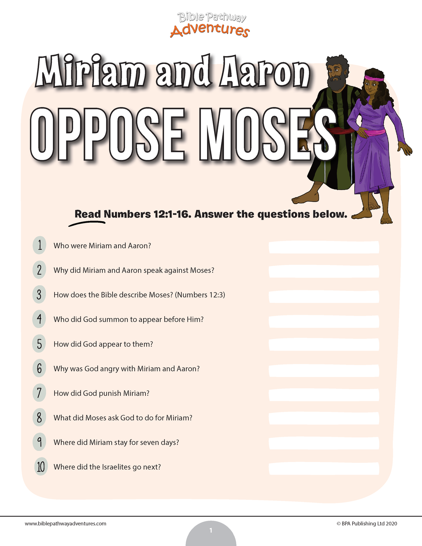 Miriam and Aaron Oppose Moses Bible quiz (PDF)