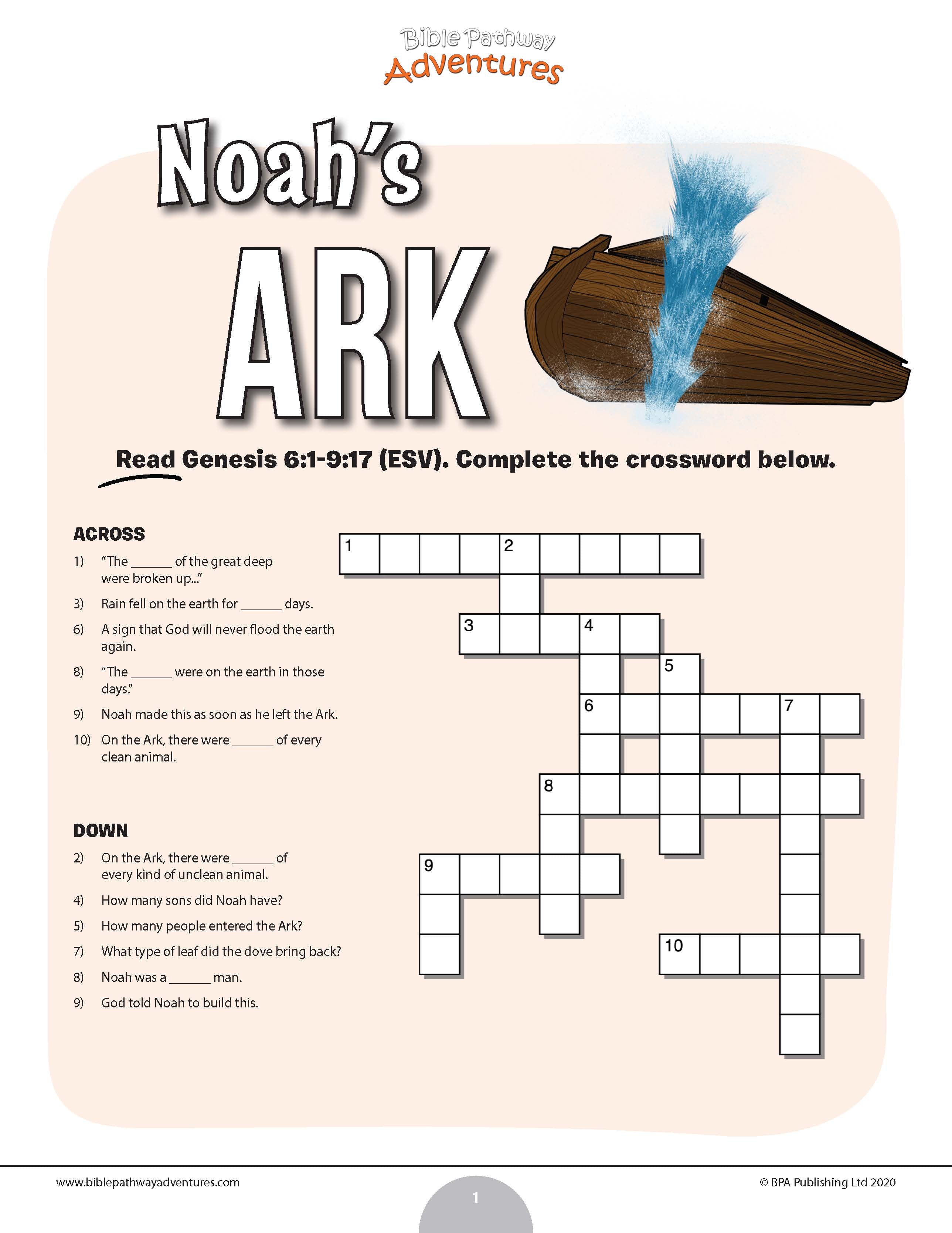 Noah Crossword Puzzle Noah Crossword Puzzle