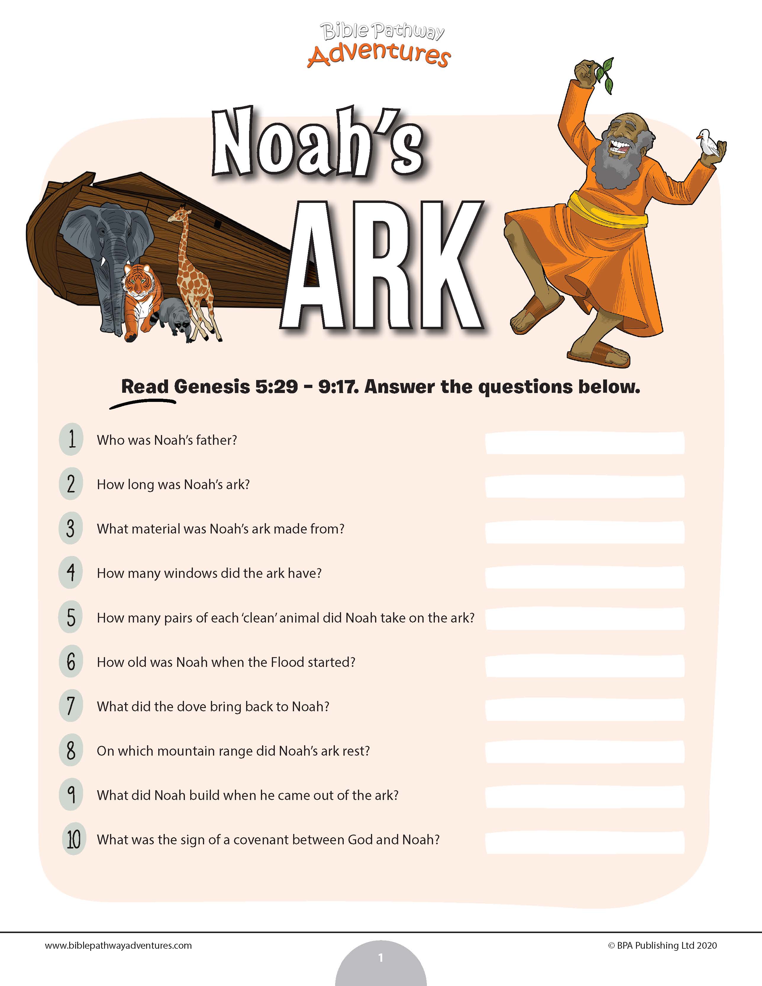 Noahs Ark Quiz Pdf Bible Pathway Adventures