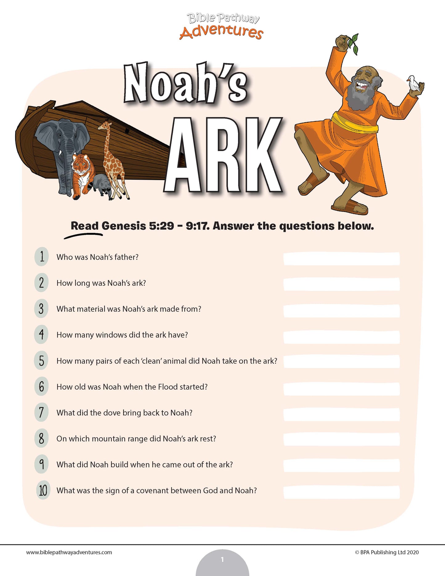 Noah's Ark Bible quiz (PDF)