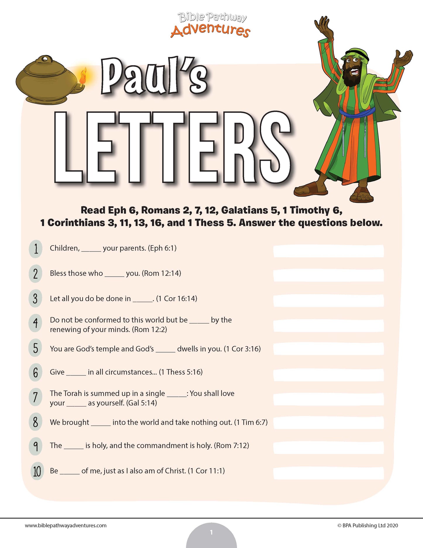 Paul’s Letters Bible quiz (PDF)