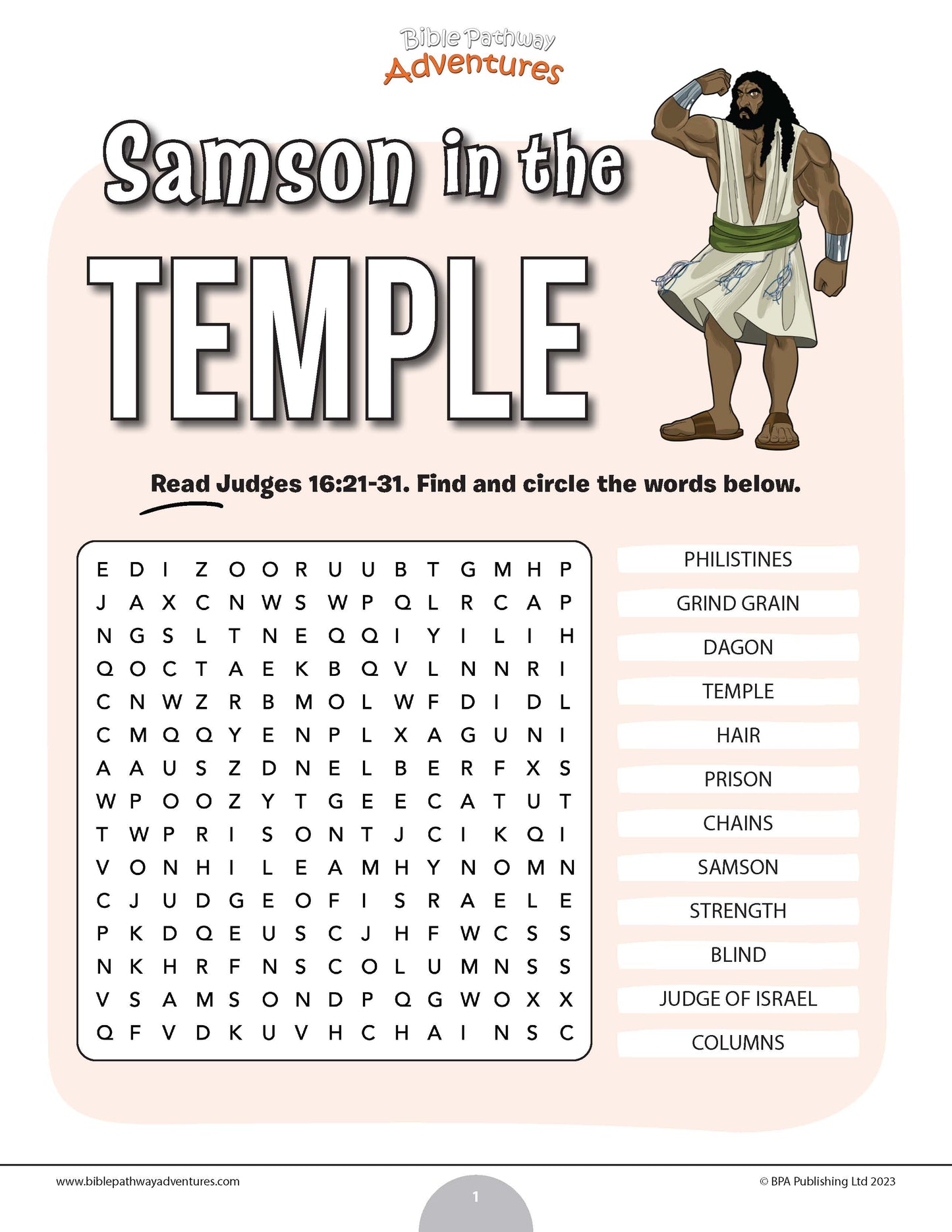 Samson in the Temple Bible word search (PDF)