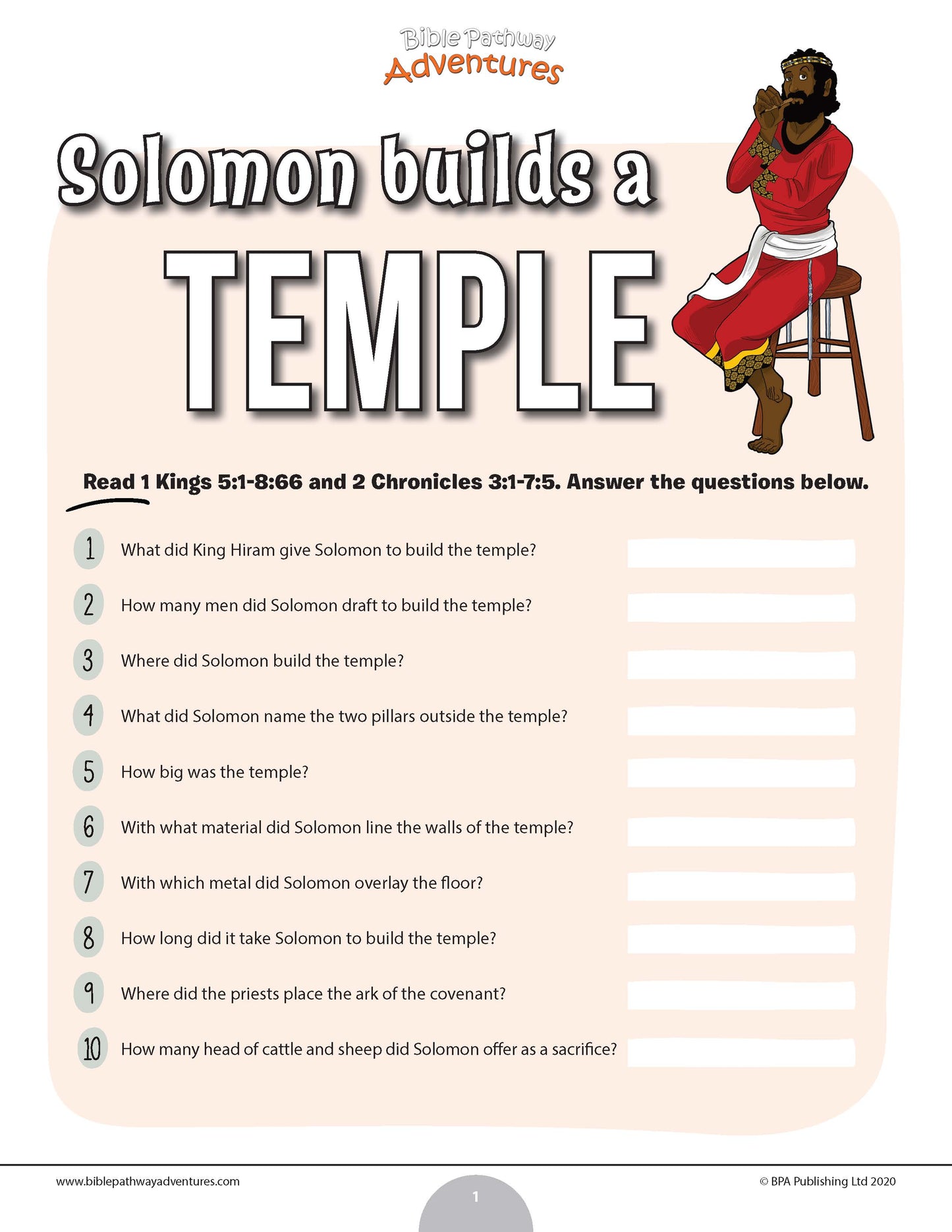 Solomon Builds a Temple Bible quiz (PDF)