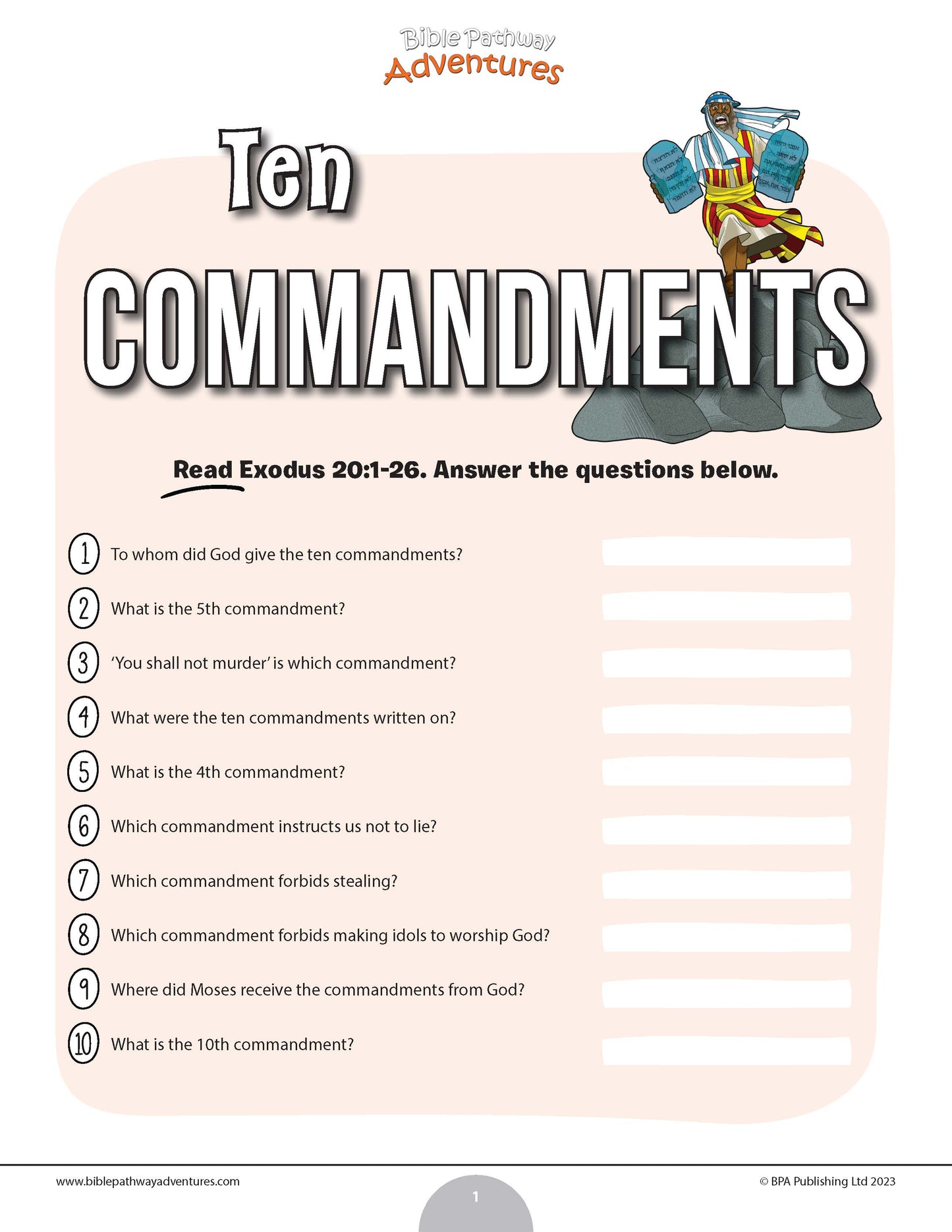 Ten Commandments Bible quiz (PDF)