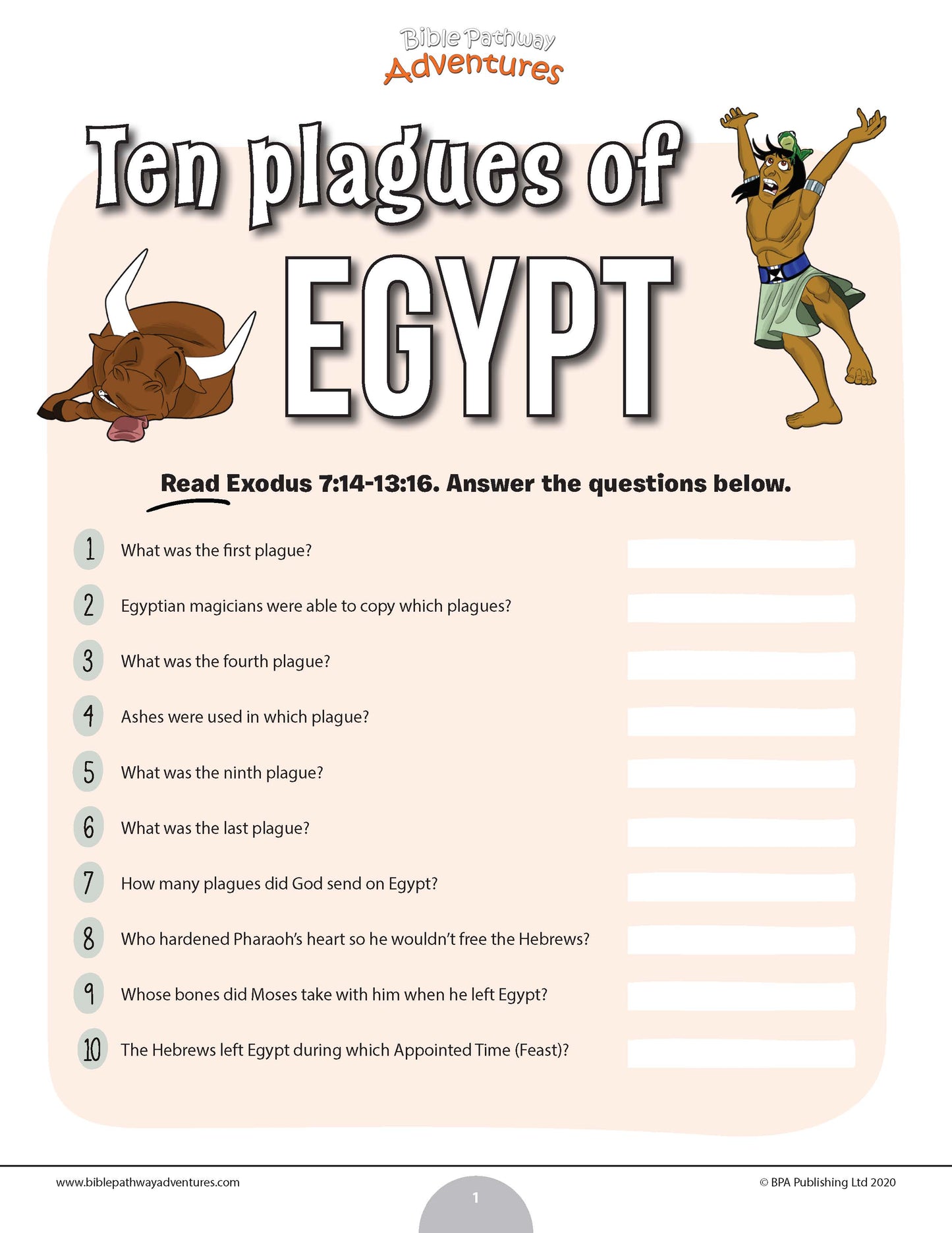Ten Plagues of Egypt Bible quiz (PDF)