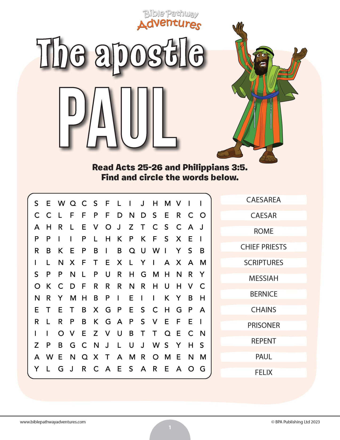 The apostle Paul Bible word search (PDF)