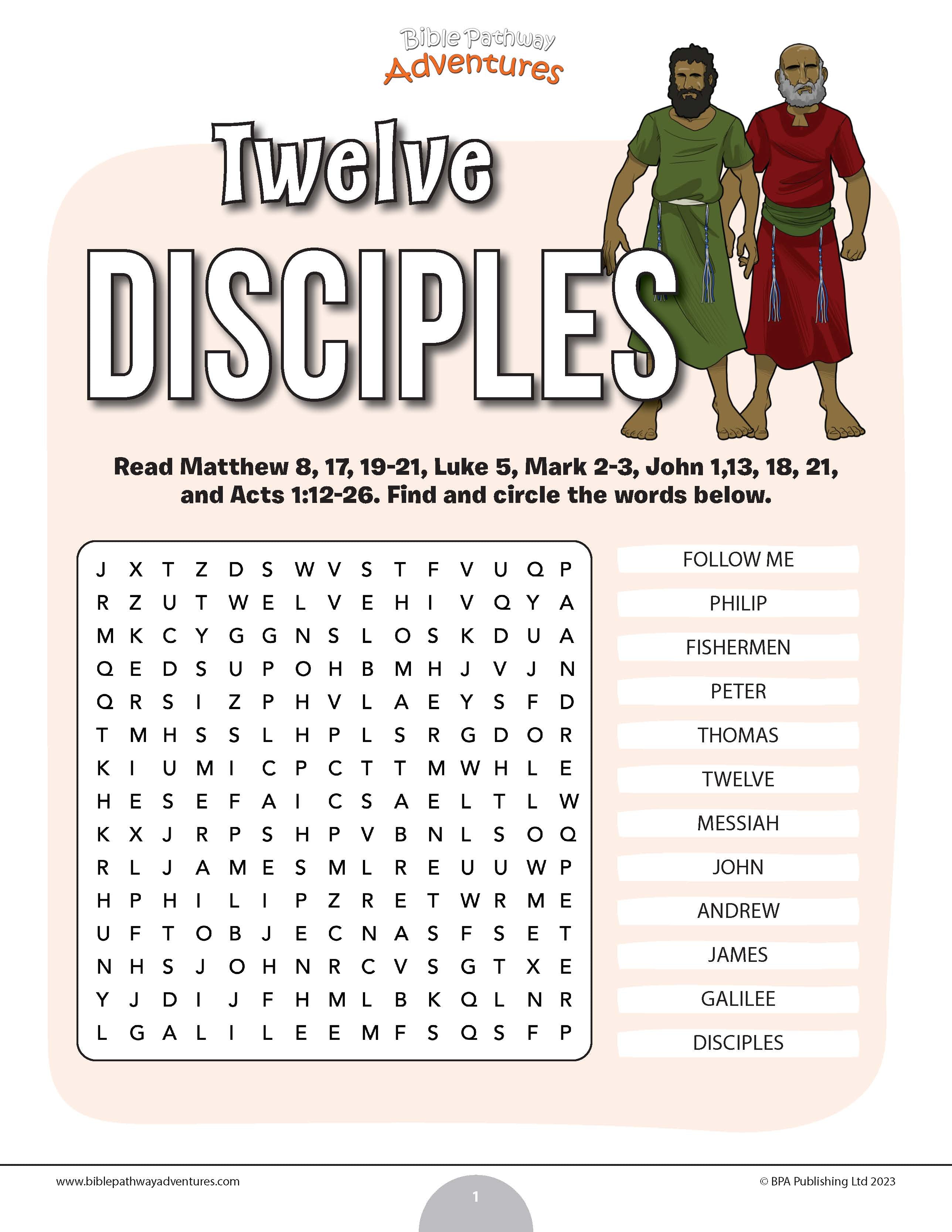 Twelve Disciples Word Search (PDF) – Bible Pathway Adventures