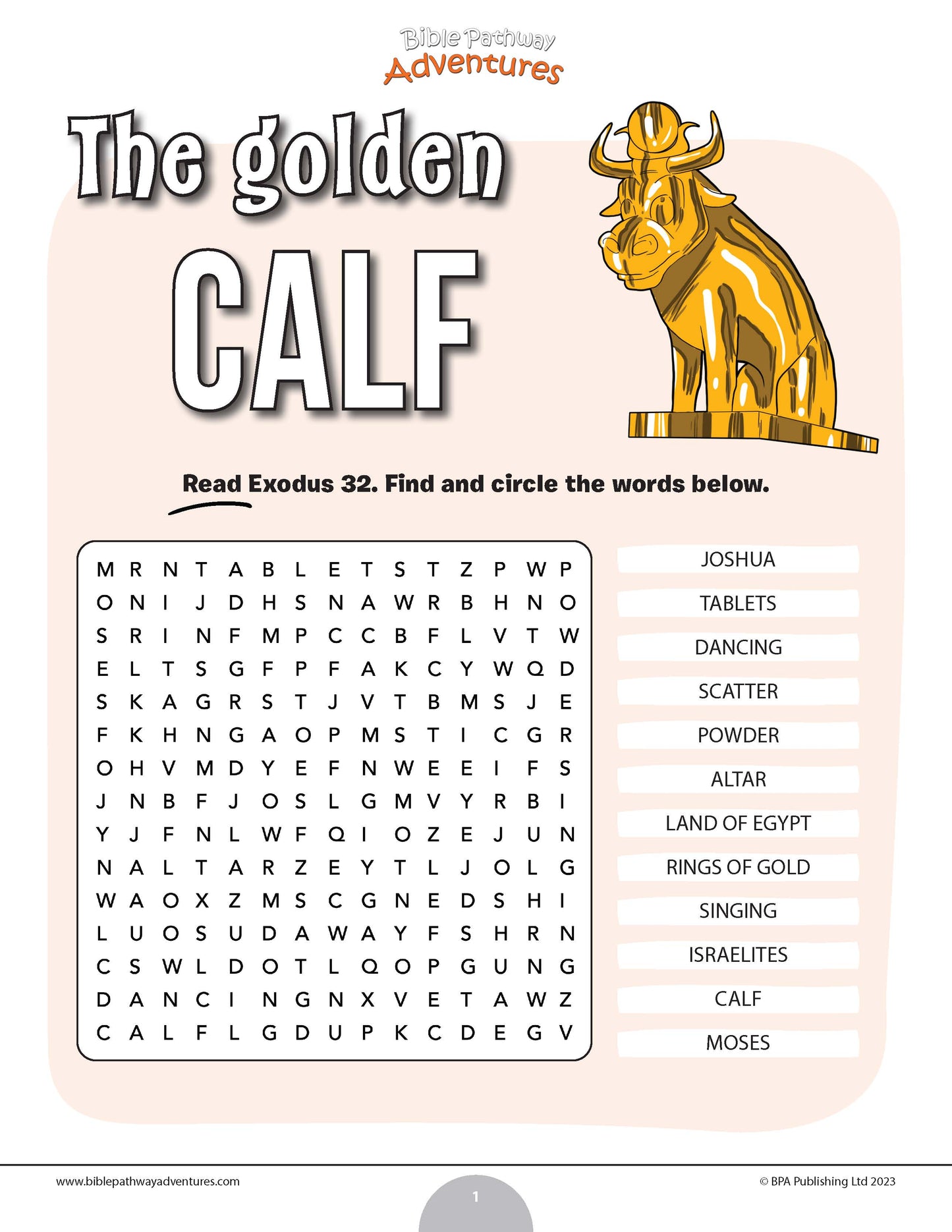 The Golden Calf Bible word search (PDF)