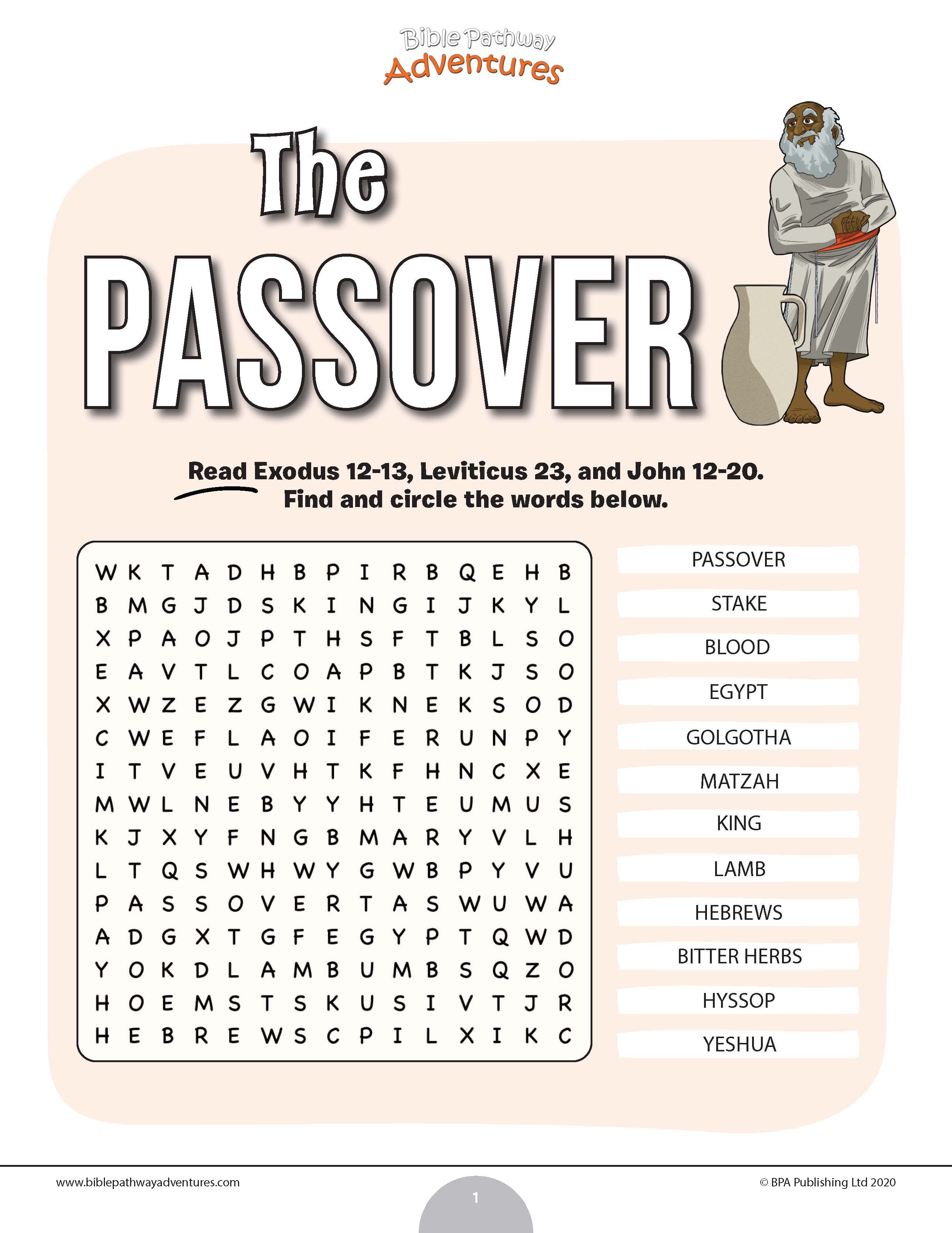 The Passover word search Bible Pathway Adventures