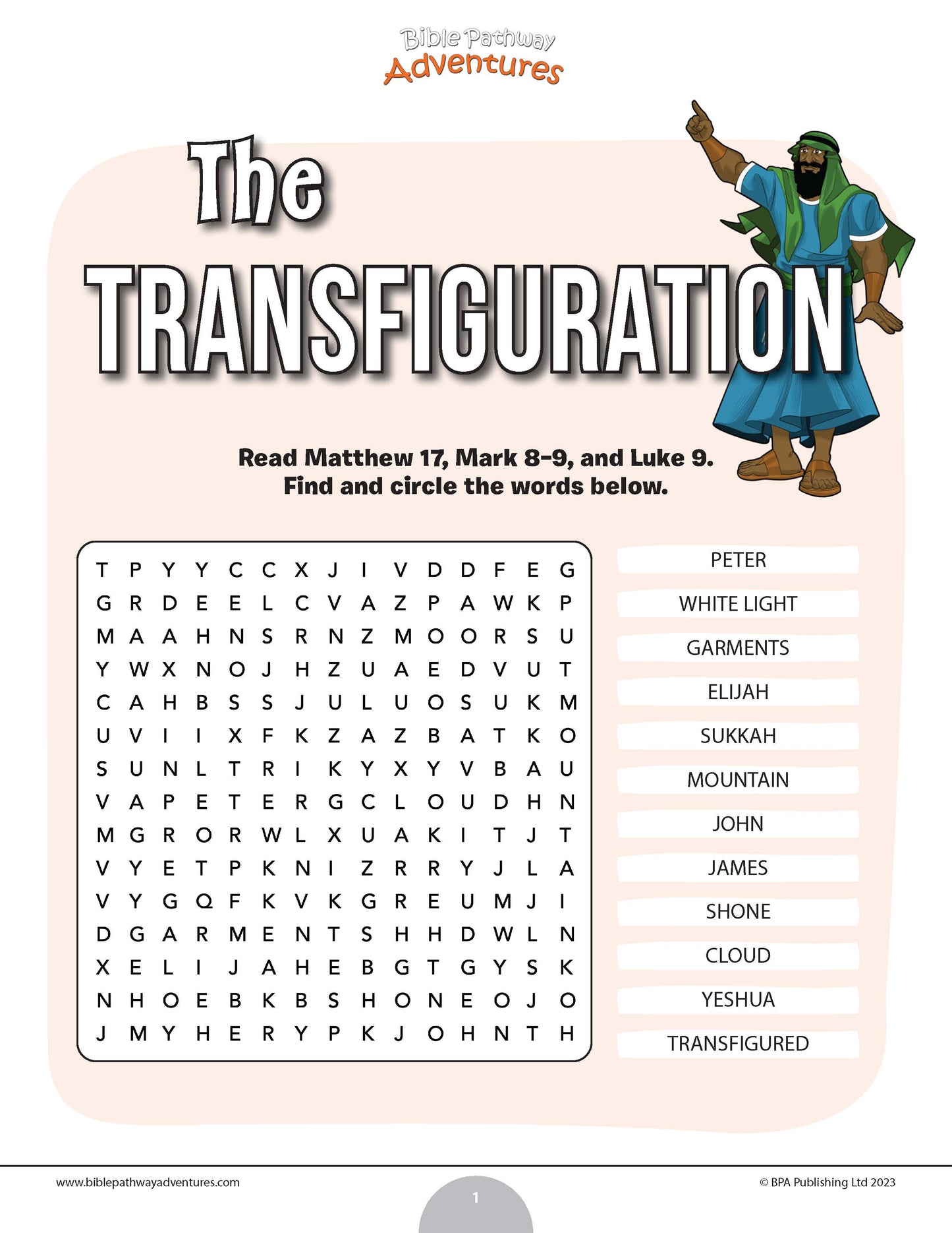 The Transfiguration Bible word search (PDF)