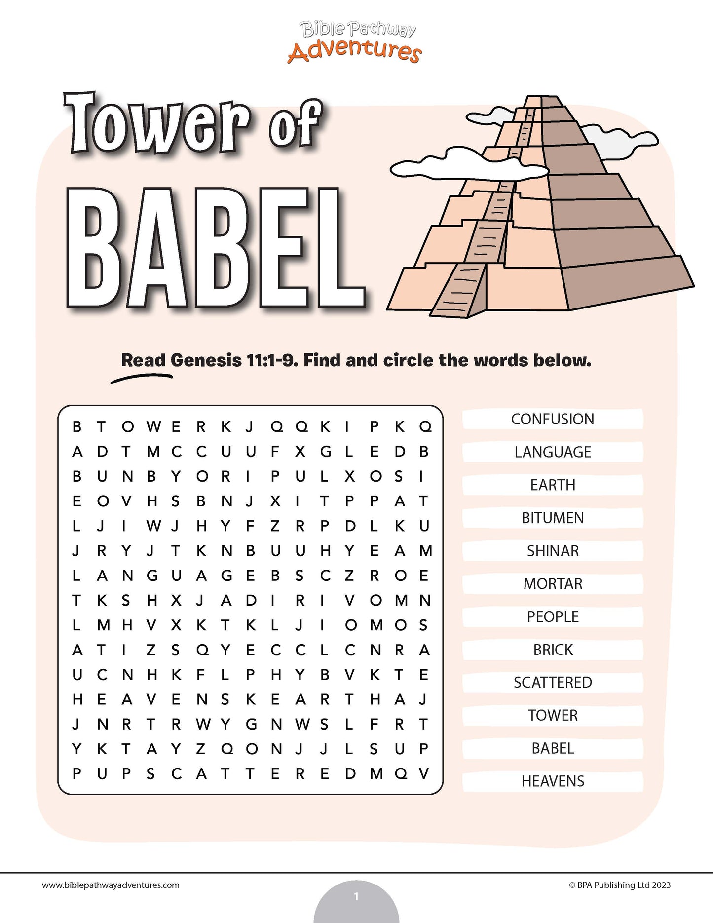 Tower of Babel Bible word search (PDF)