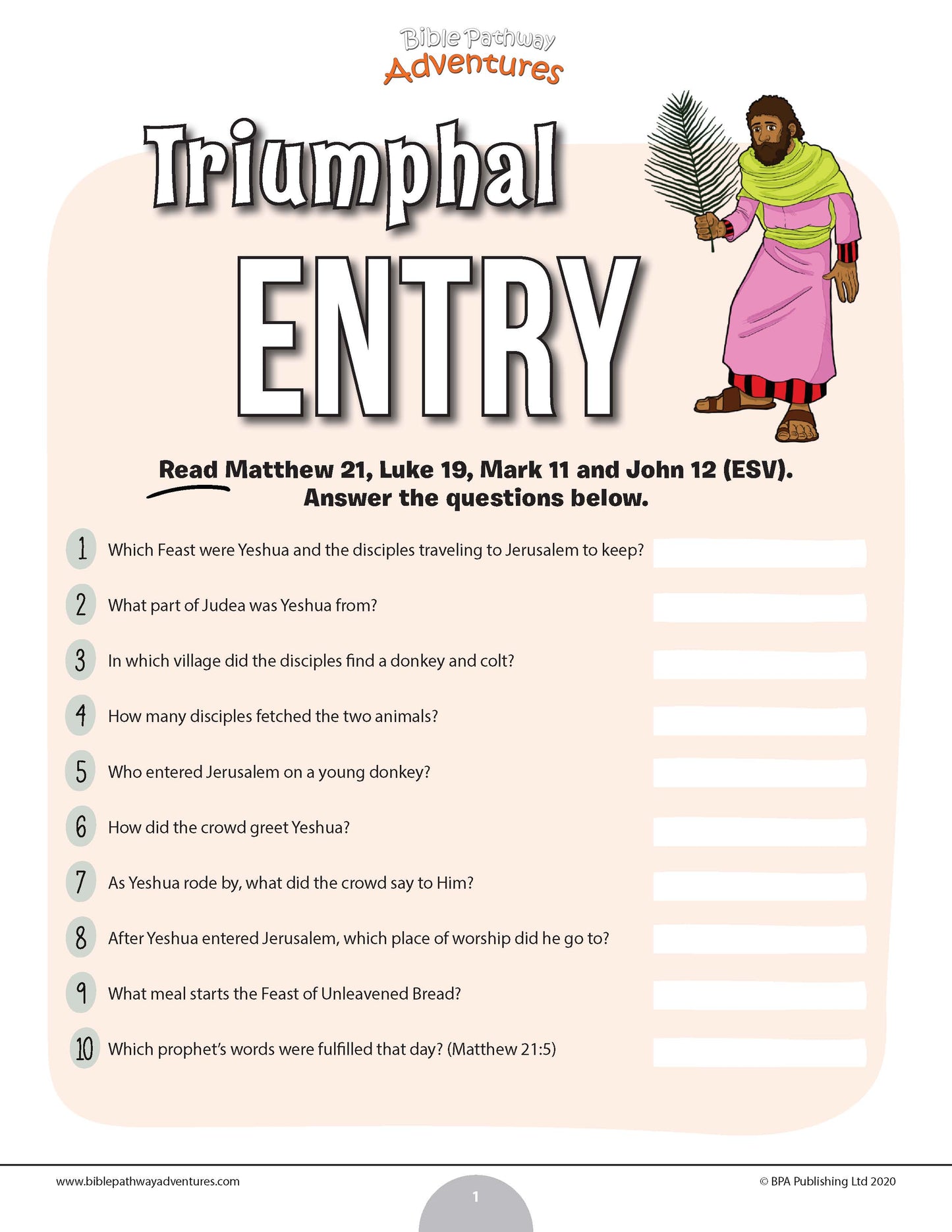 Triumphal Entry Bible quiz (PDF)