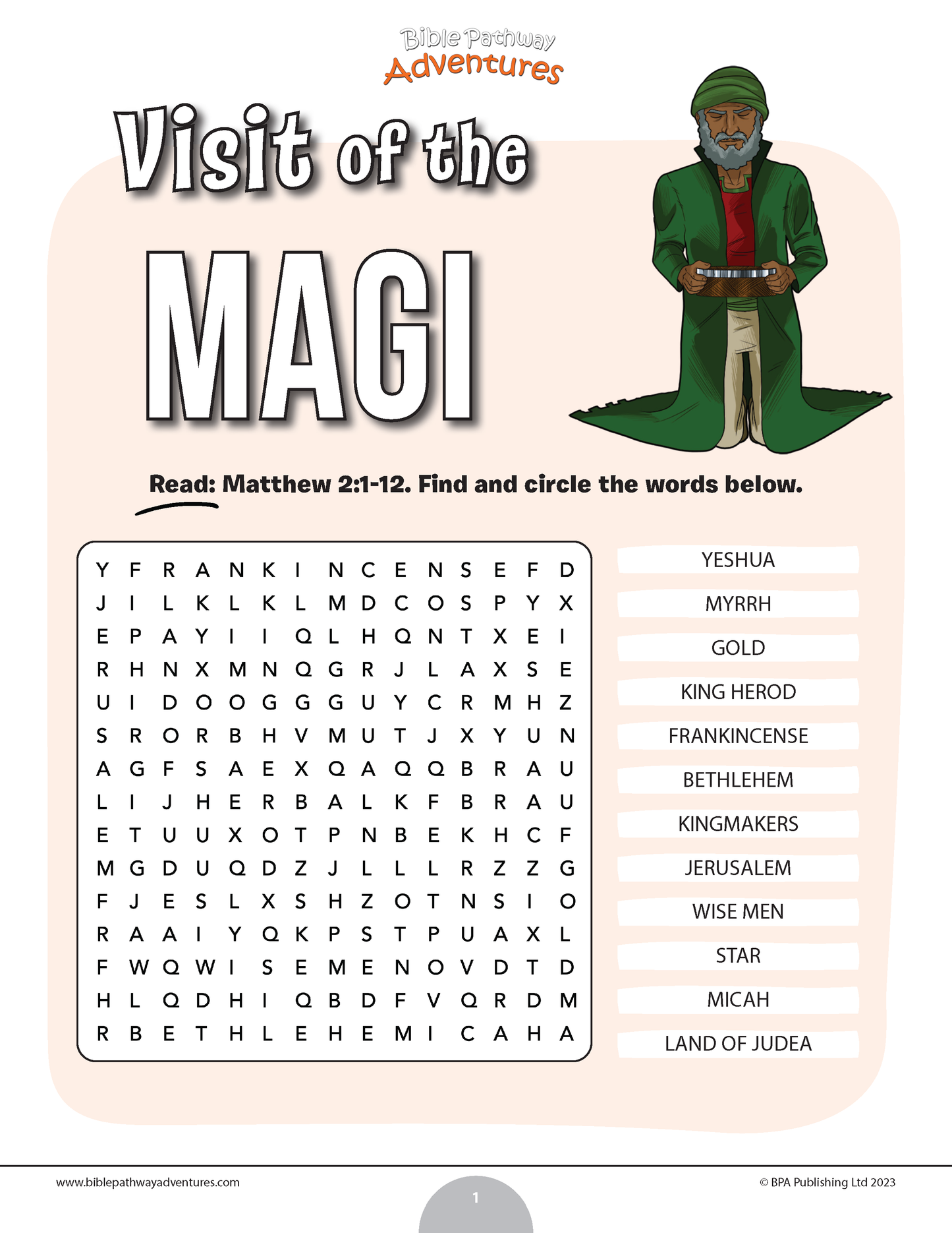 Visit of the Magi Bible word search (PDF)