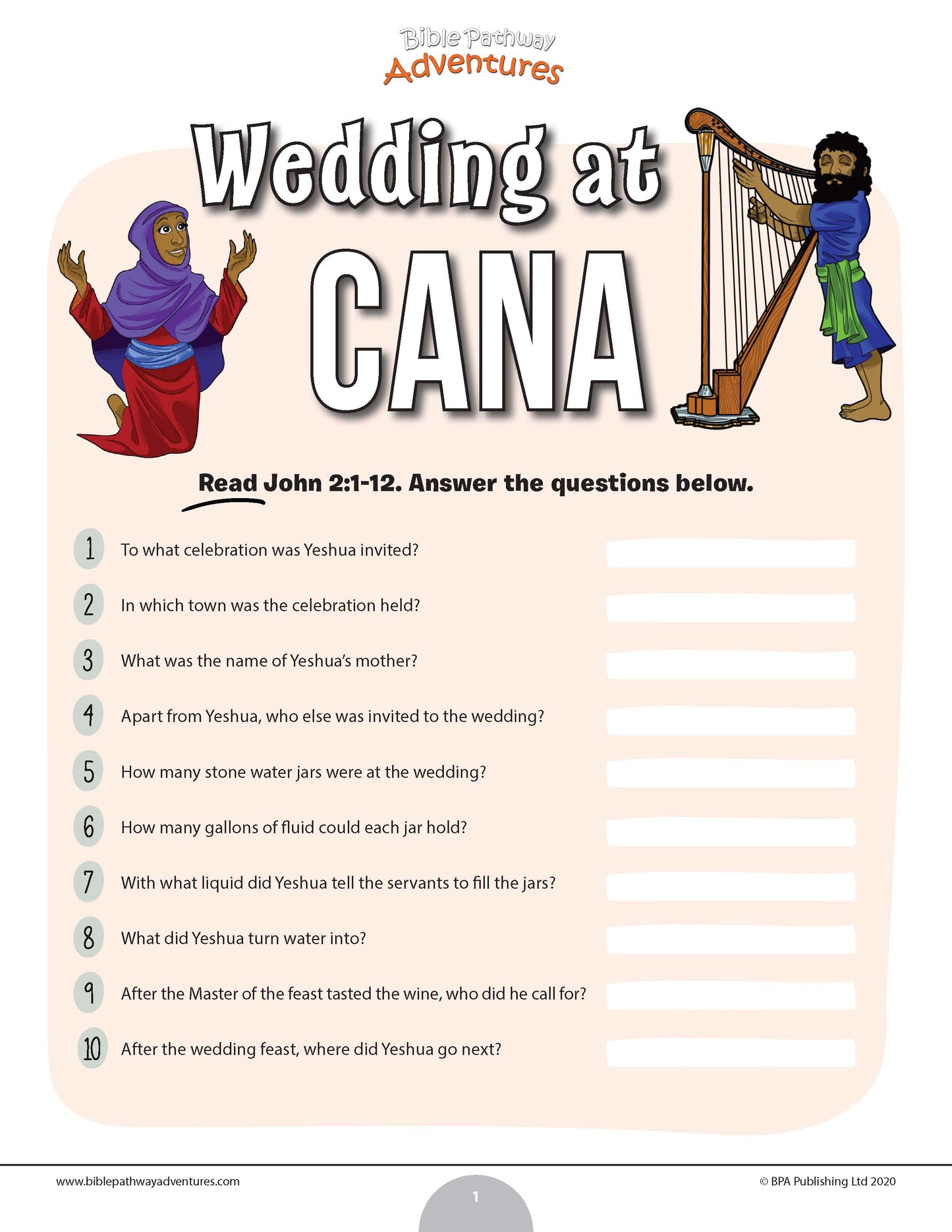 Wedding at Cana Bible quiz (PDF)