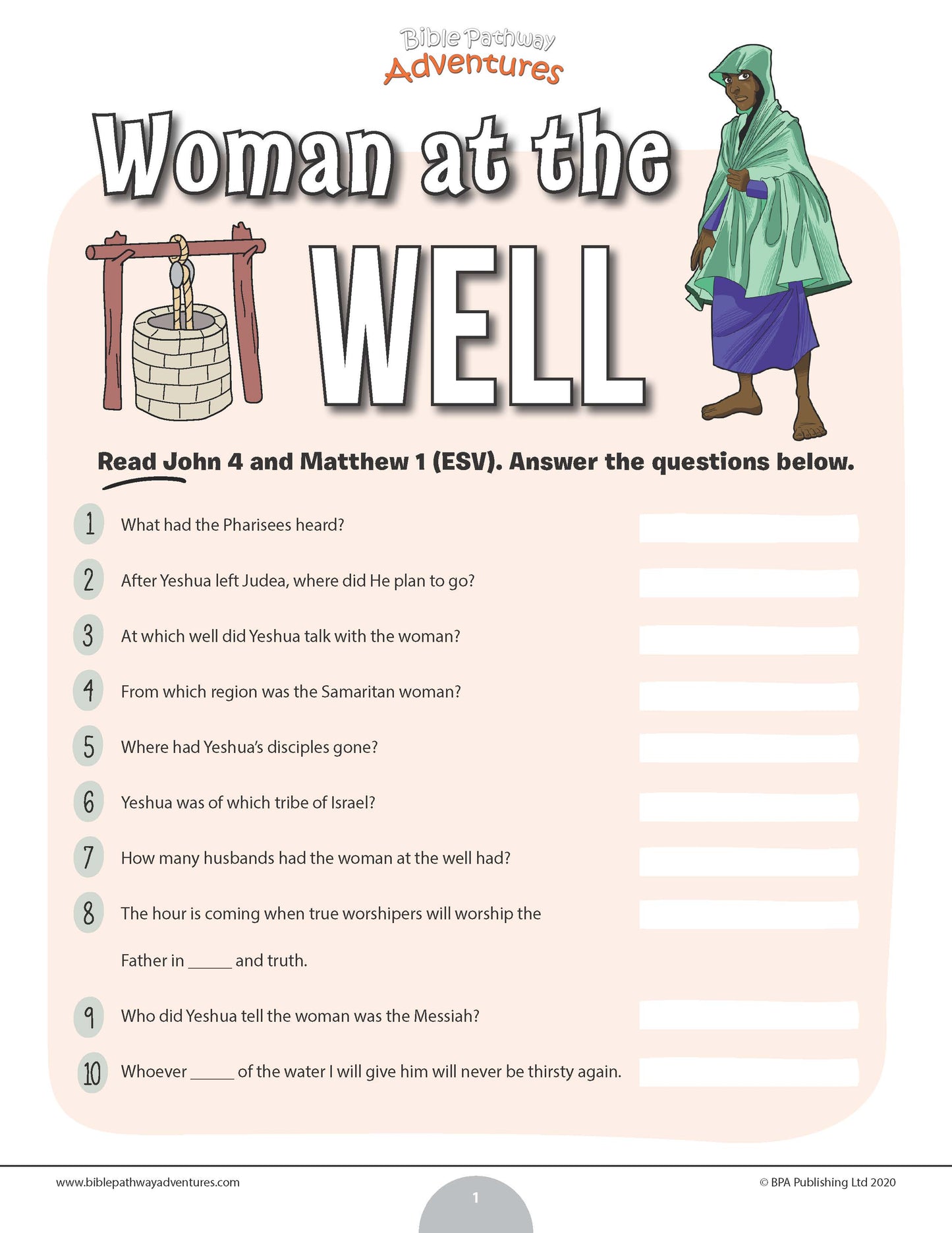 Woman at the Well Bible quiz (PDF)