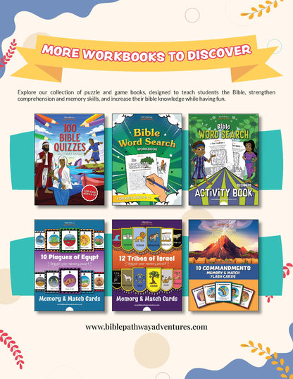 Collection of educational workbooks and cards for children on a promotional background with text.