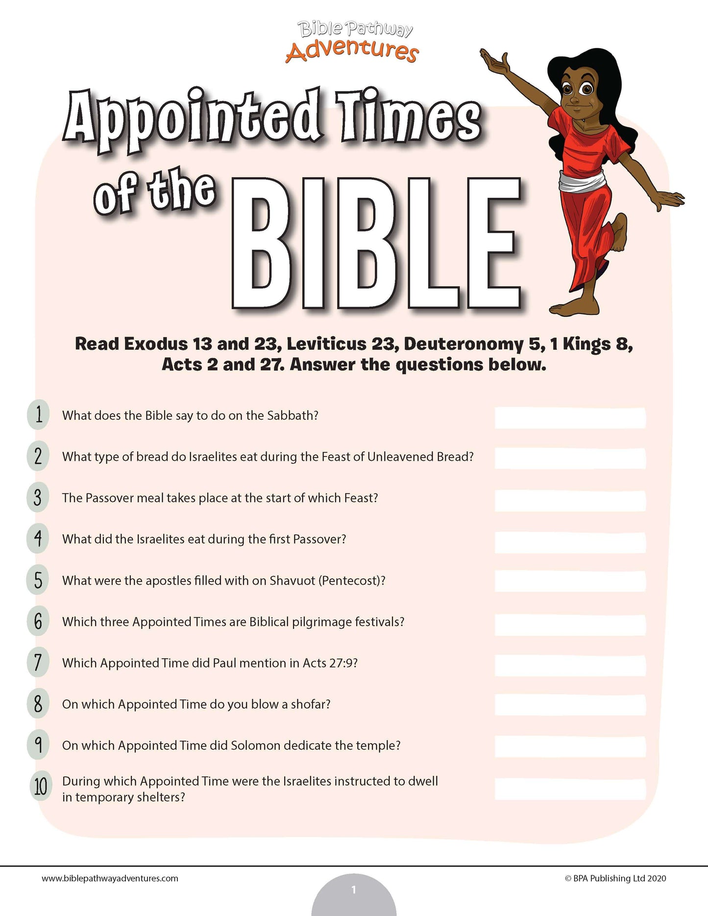 Appointed Times of the Bible quiz (PDF)