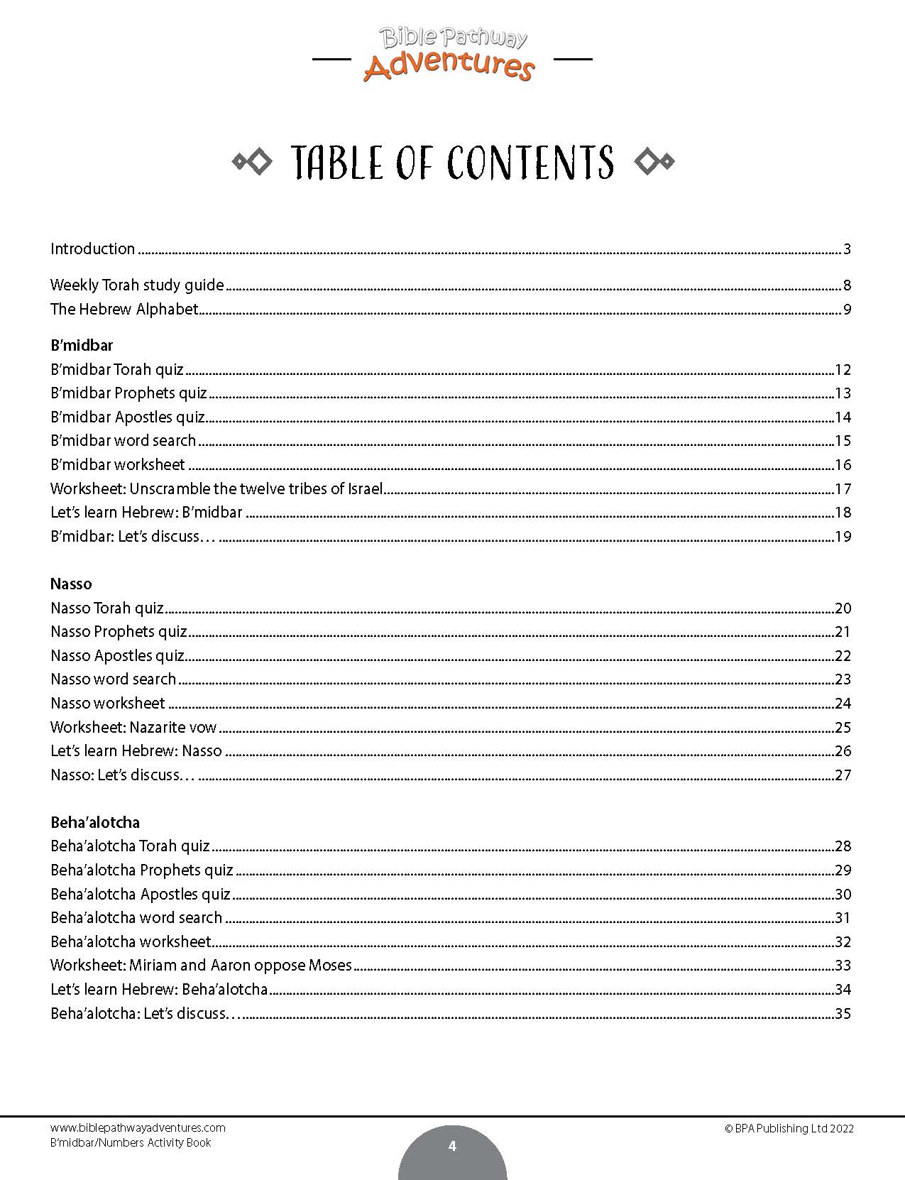 B’midbar / Numbers Torah Portion Activity Book (PDF) – Bible Pathway ...