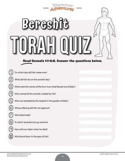 Bereshit / Genesis Torah Portion Activity Book (paperback)