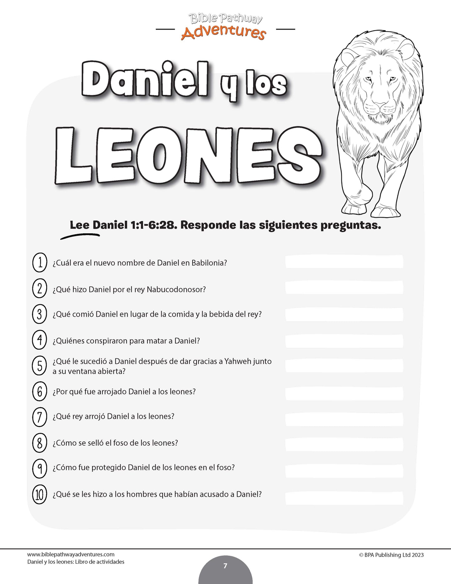 Daniel and the Lions Activity Book (PDF) – Bible Pathway Adventures
