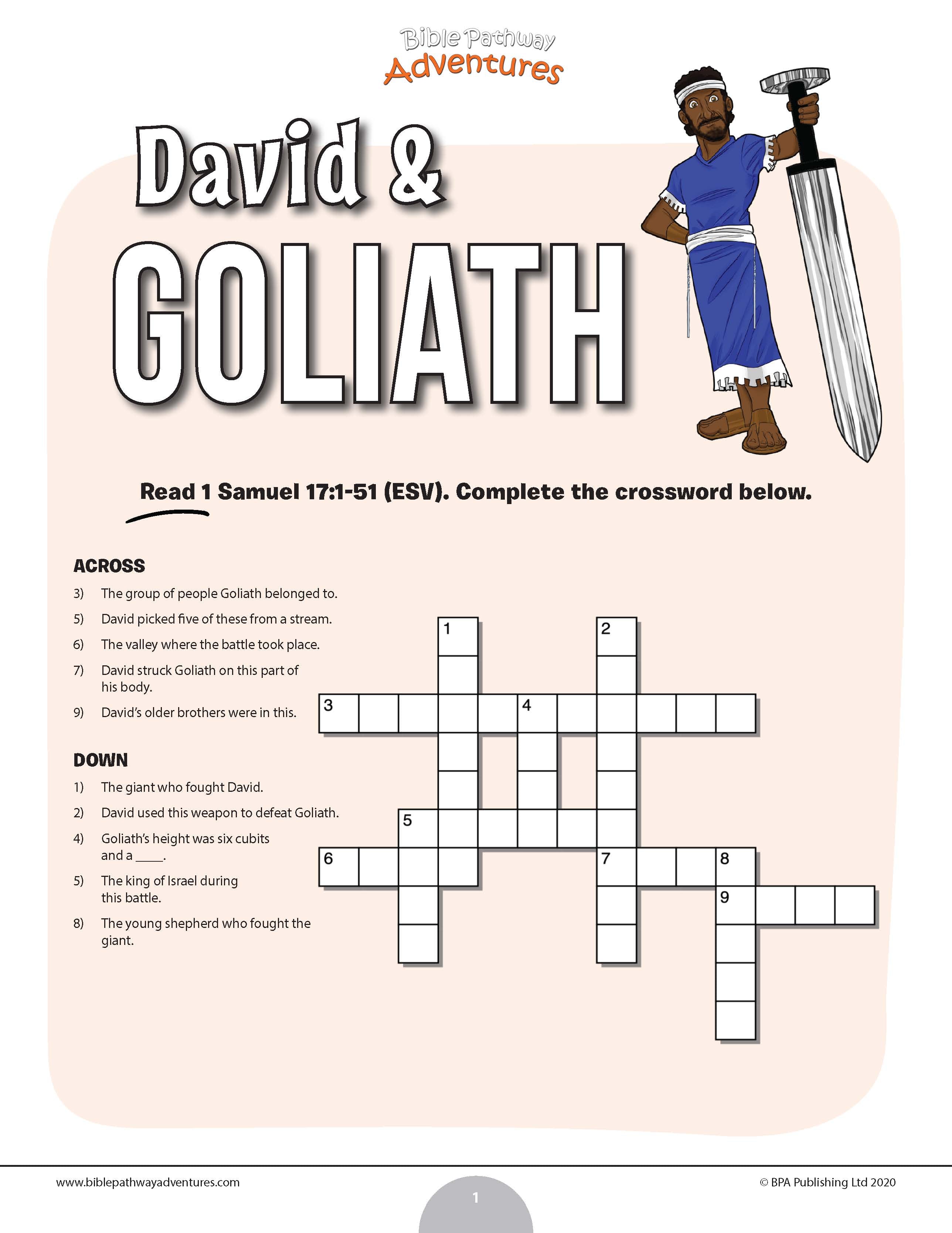 David & Goliath crossword puzzle (PDF) – Bible Pathway Adventures