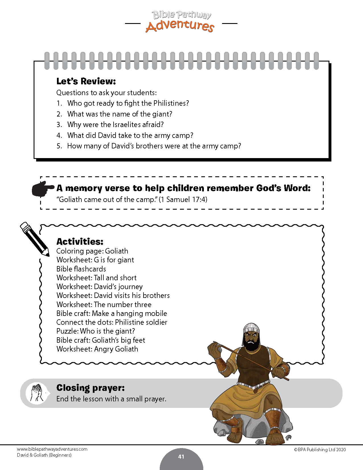 David and Goliath Activity Book for Beginners