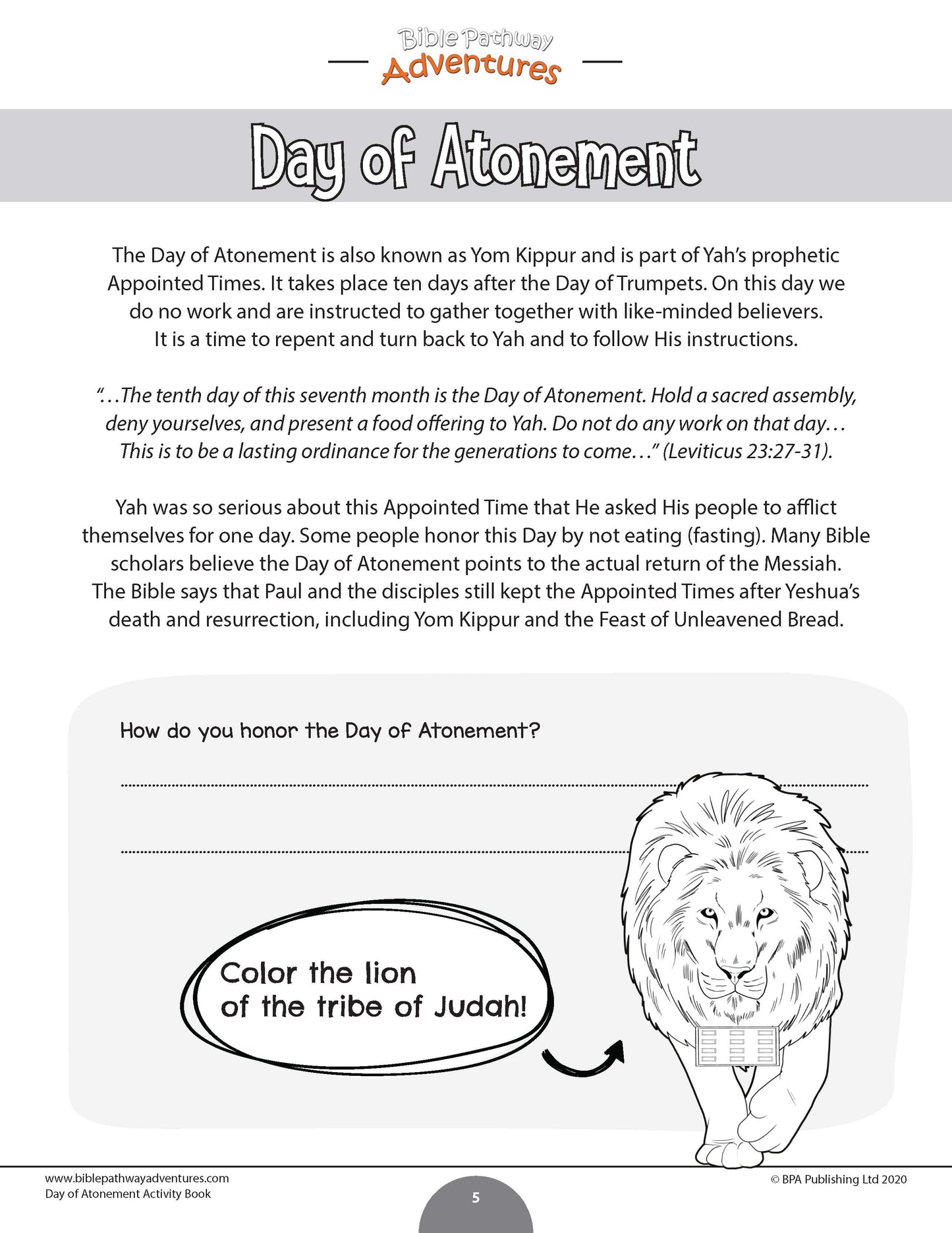 Day of Atonement (Yom Kippur) Activity Book (PDF)