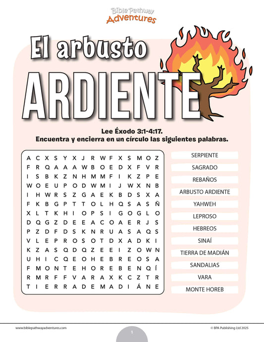 Sopa de letras del arbusto ardiente