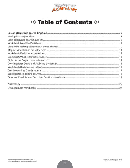 Self-Control Fruit of the Spirit Table of Contents