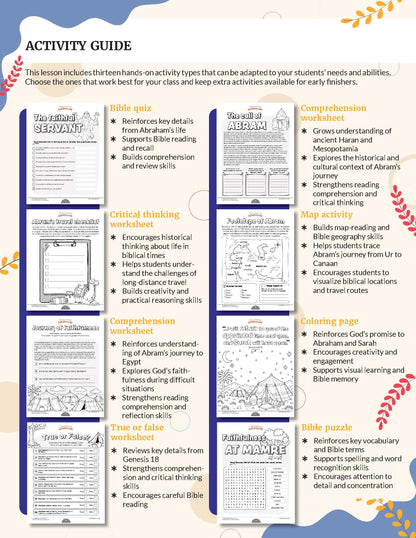 Faithfulness - Fruit of the Spirit Bible lesson Activity guide with various educational worksheets on a white background