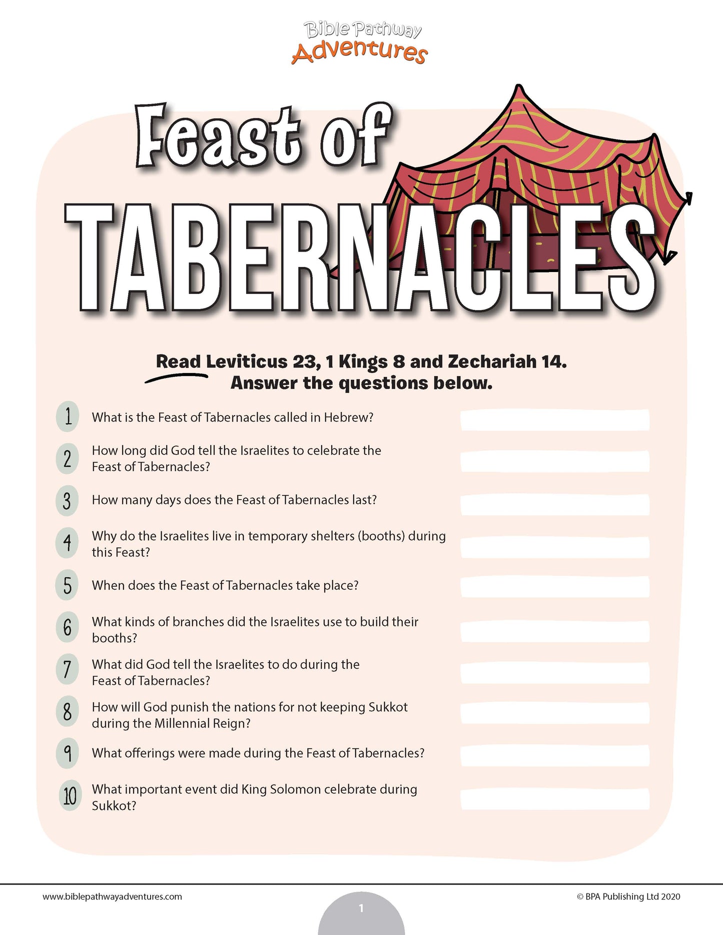 Feast of Tabernacles quiz (PDF)